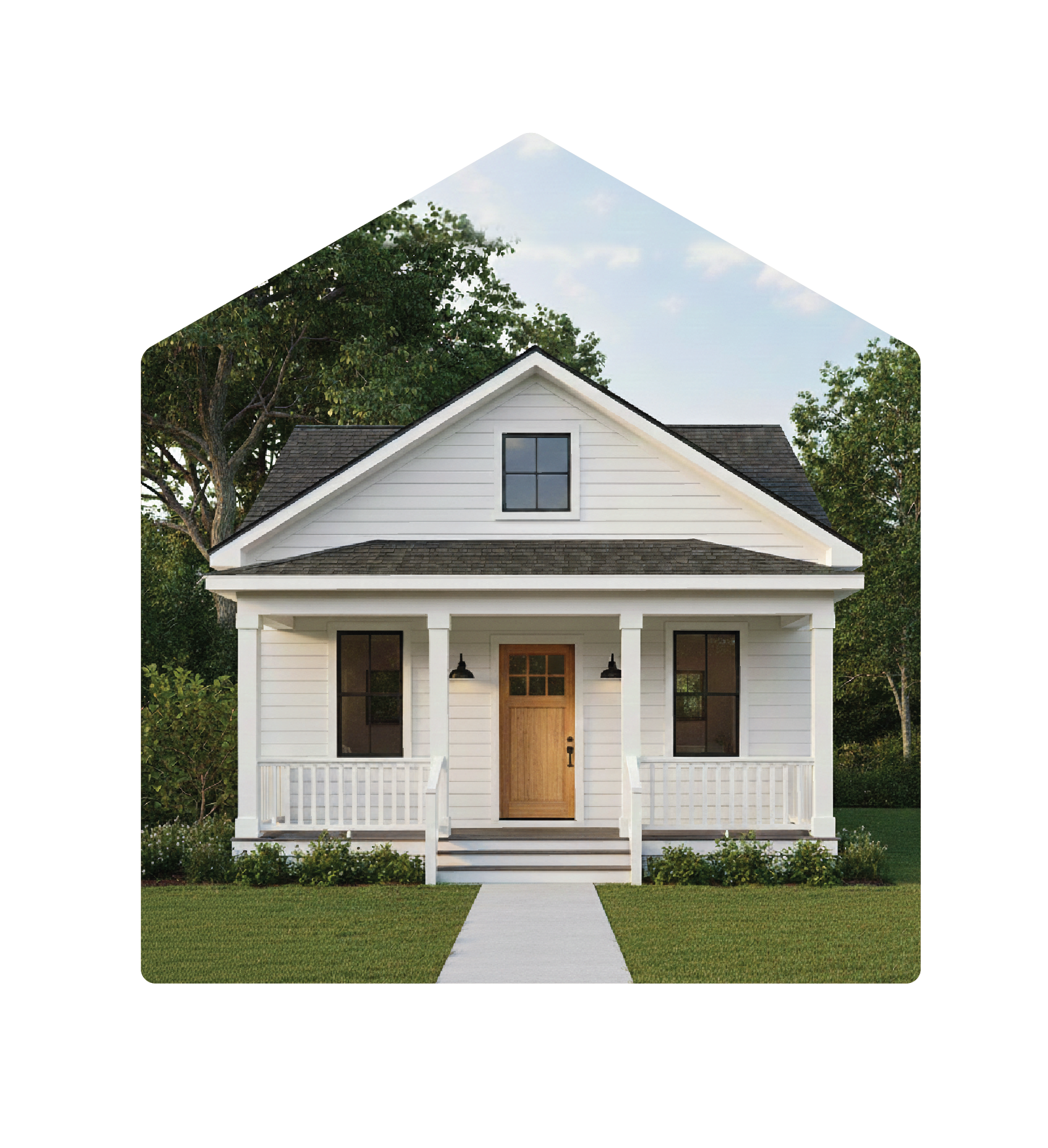 A white one-story cottage home.