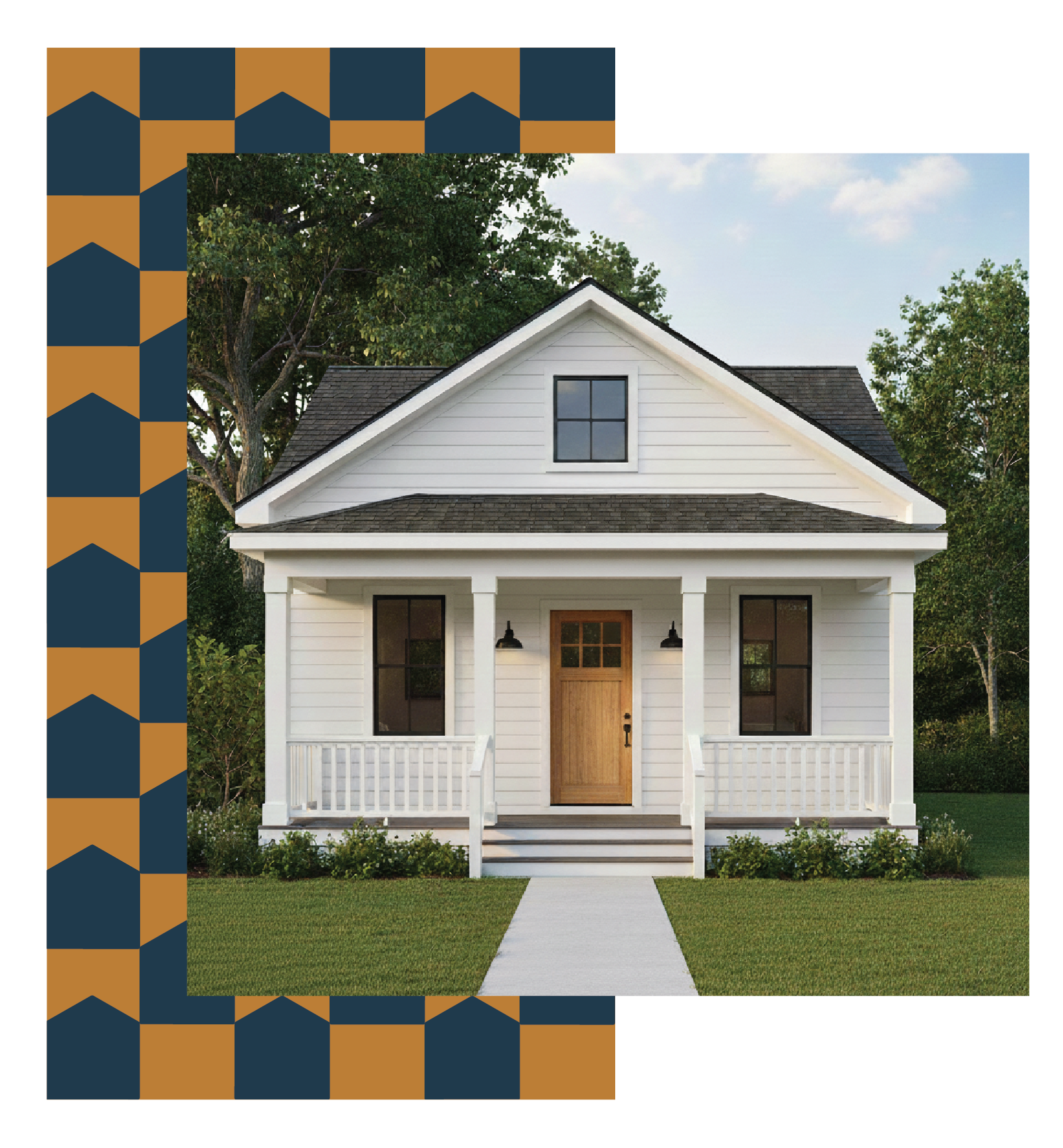 White one story cottage home.