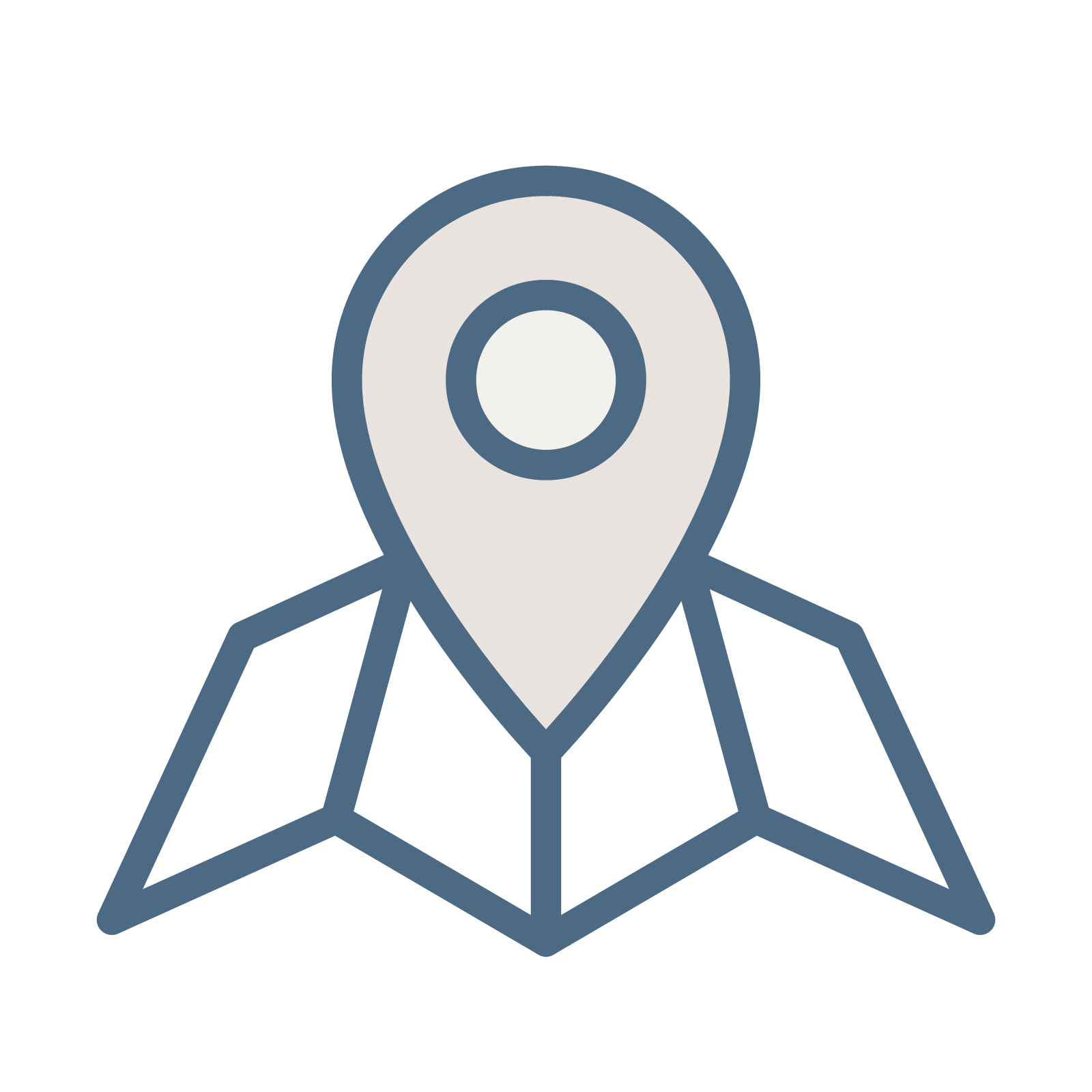 Stylized blue and white location pin icon representing a map marker