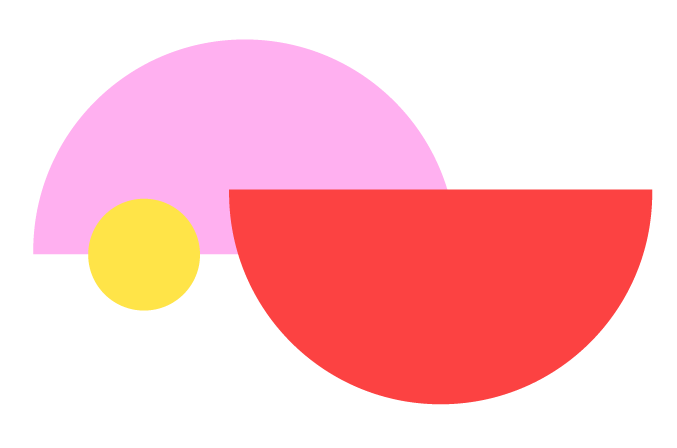 Simple digital illustration of three stylized semi-circles in pink, yellow, and red.