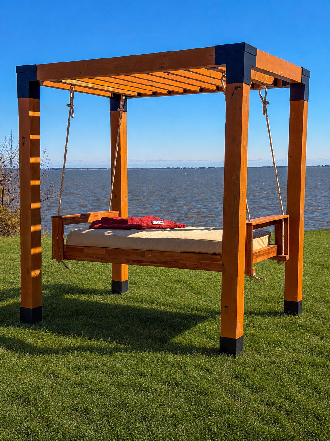 wooden outdoor swing bed with all parts included