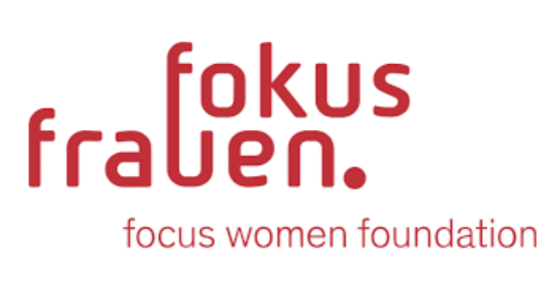 Logo for Focus Women Foundation with the words 'frauen', 'fokus', 'focus women foundation', and a blue rectangle.
