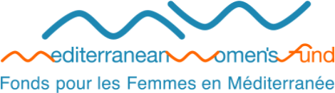 Logo of Mediterranean Women's Fund with wavy blue and orange lines above the text