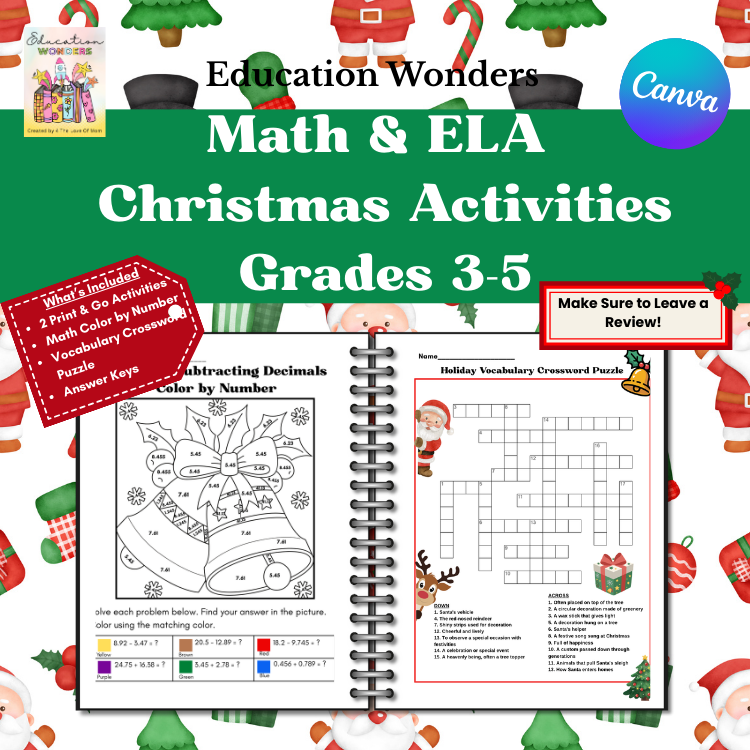 Bring festive fun to your classroom with this Christmas Math and ELA Activity Pack, designed to keep students engaged while reinforcing essential skills! These print-and-go activities are perfect for the busy holiday season and require zero prep—just