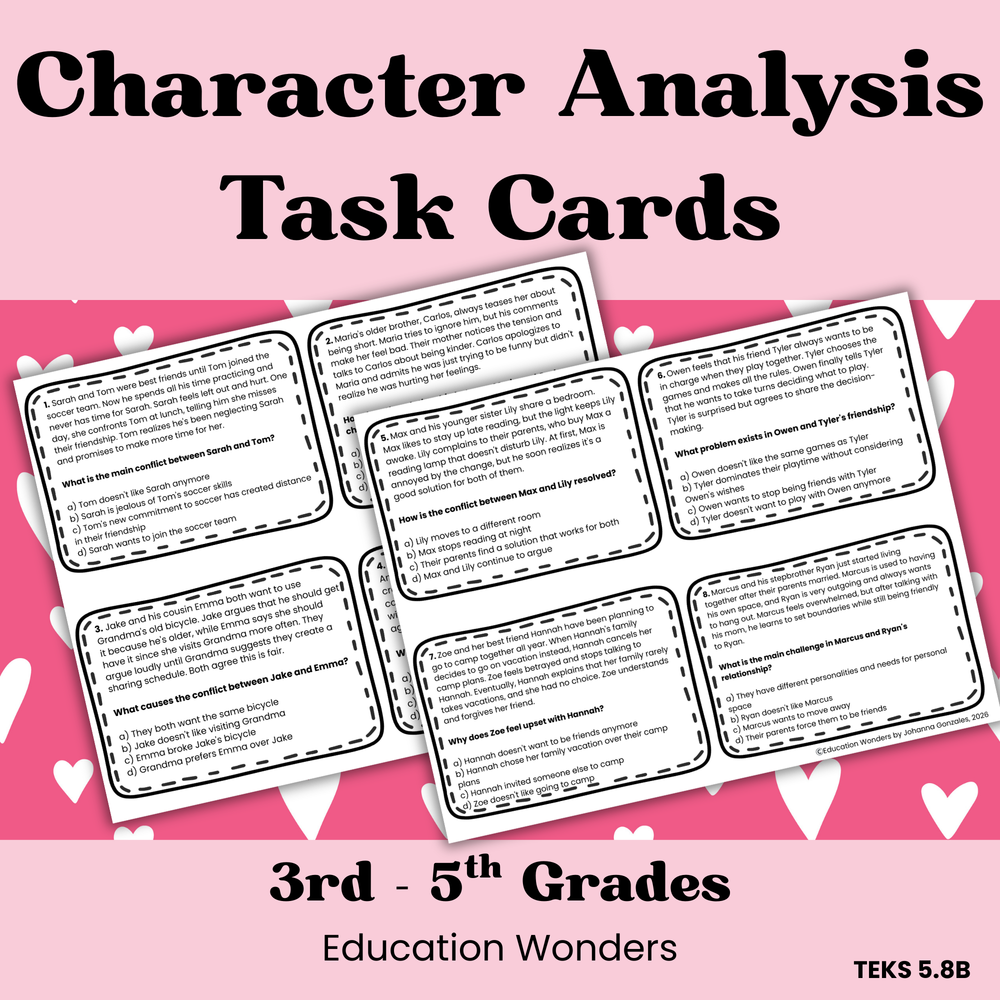 Reading Comprehension Character Analysis Task Cards Activity No Prep Grades 3-5