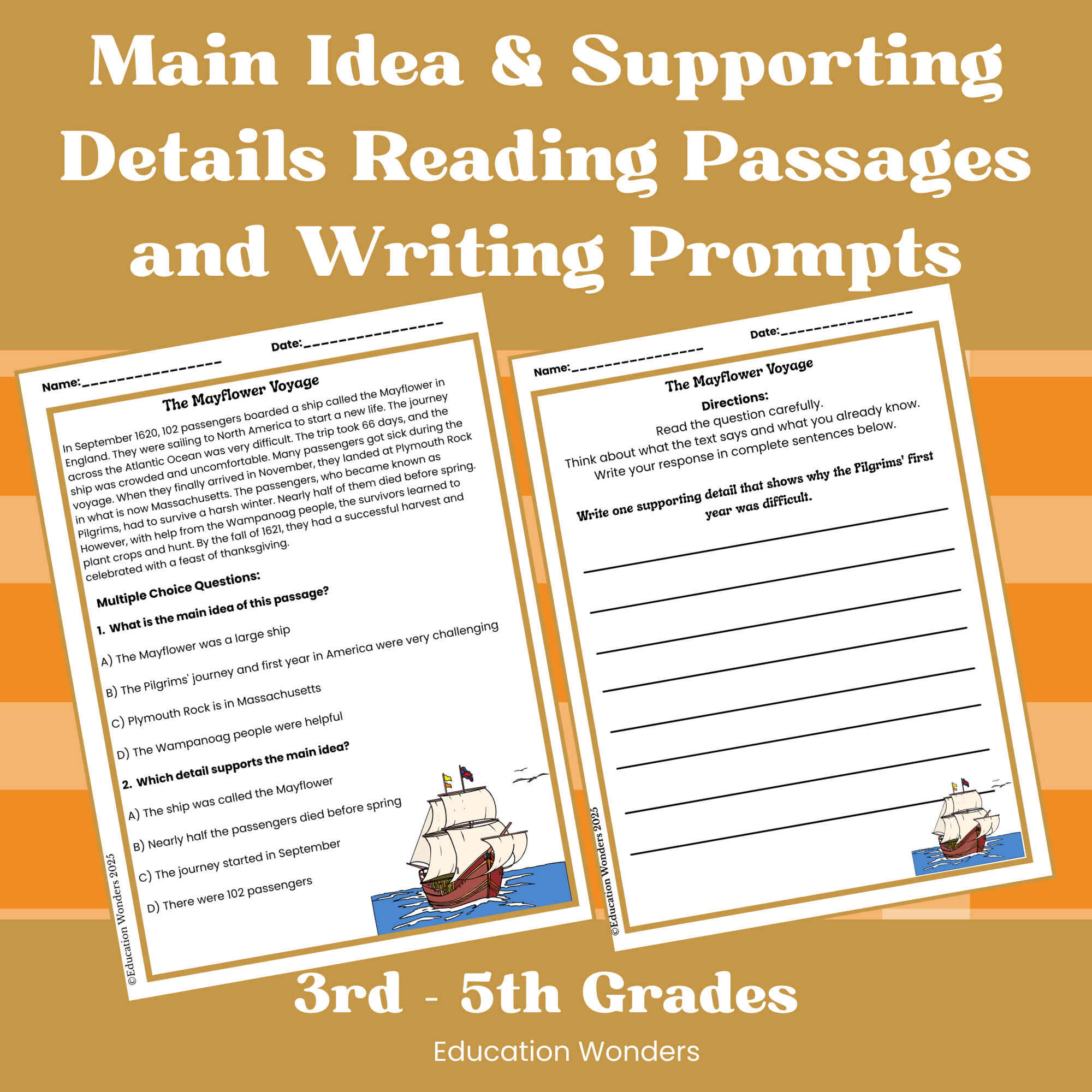 Help your students master Main Idea and Supporting Details with these engaging and easy-to-use reading passages!
This resource includes 10 cross-curricular nonfiction passages and writing prompts designed to strengthen comprehension, critical thinkin