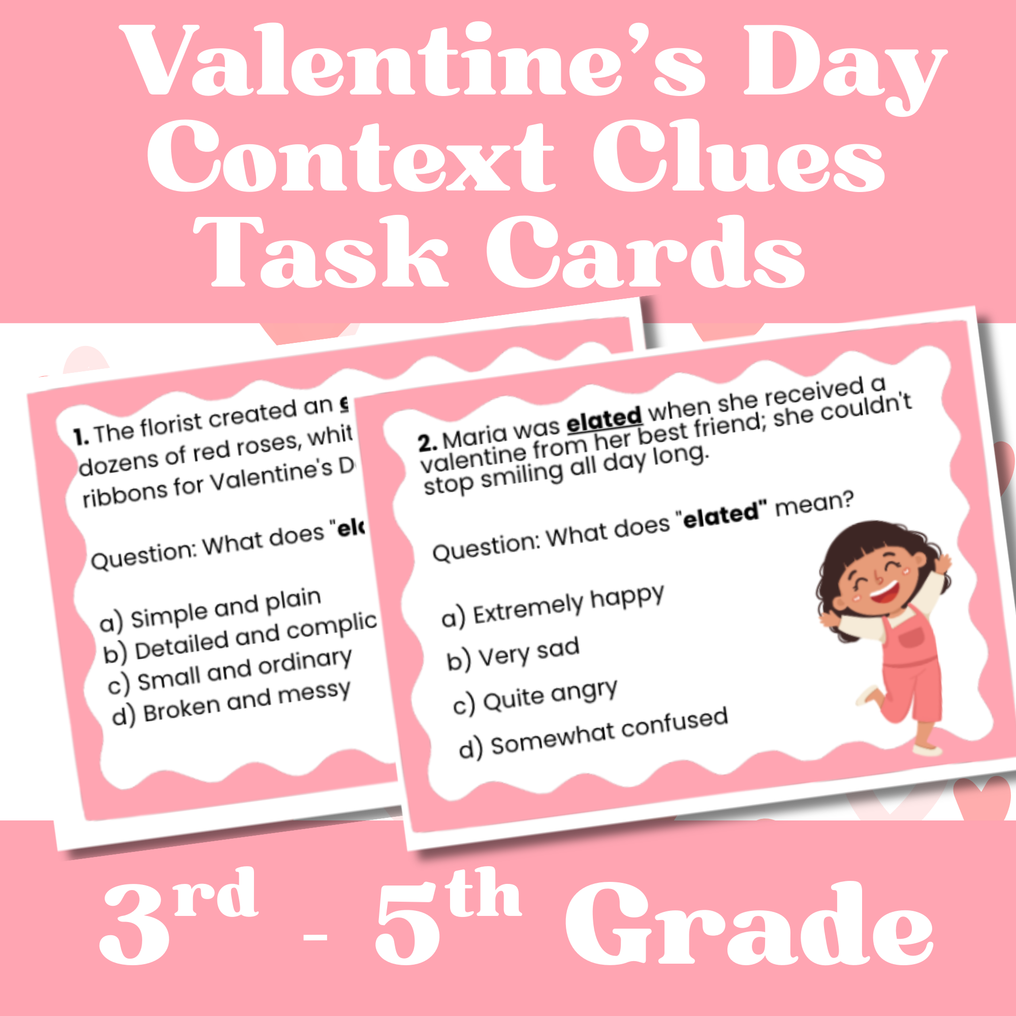 Make vocabulary practice fun and meaningful with these Valentine’s Day Context Clues Task Cards for your 5th Graders! This engaging, low-prep resource helps students use surrounding text to determine the meaning of unfamiliar words while enjoying a f