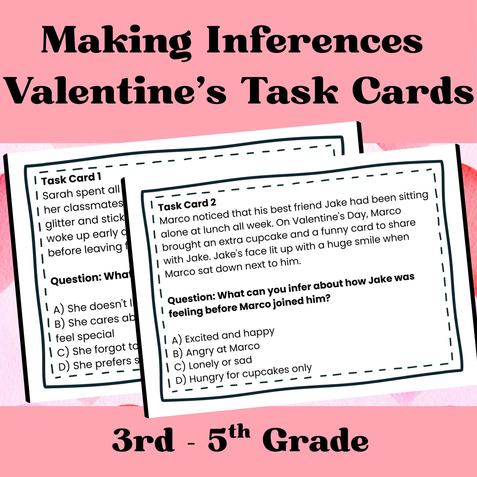 Help students strengthen their inferences skills with these engaging Valentine-themed task cards! Designed for 3rd–5th grade, this resource provides meaningful reading practice with short passages that keep students focused, confident, and engaged—pe