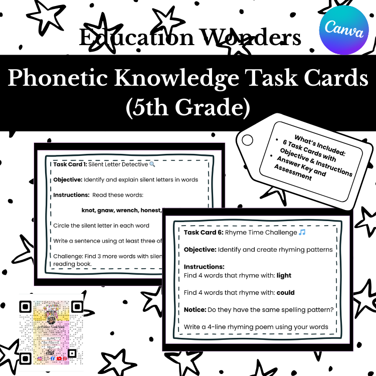 Phonetic Knowledge Task Cards | 5th Grade Reading