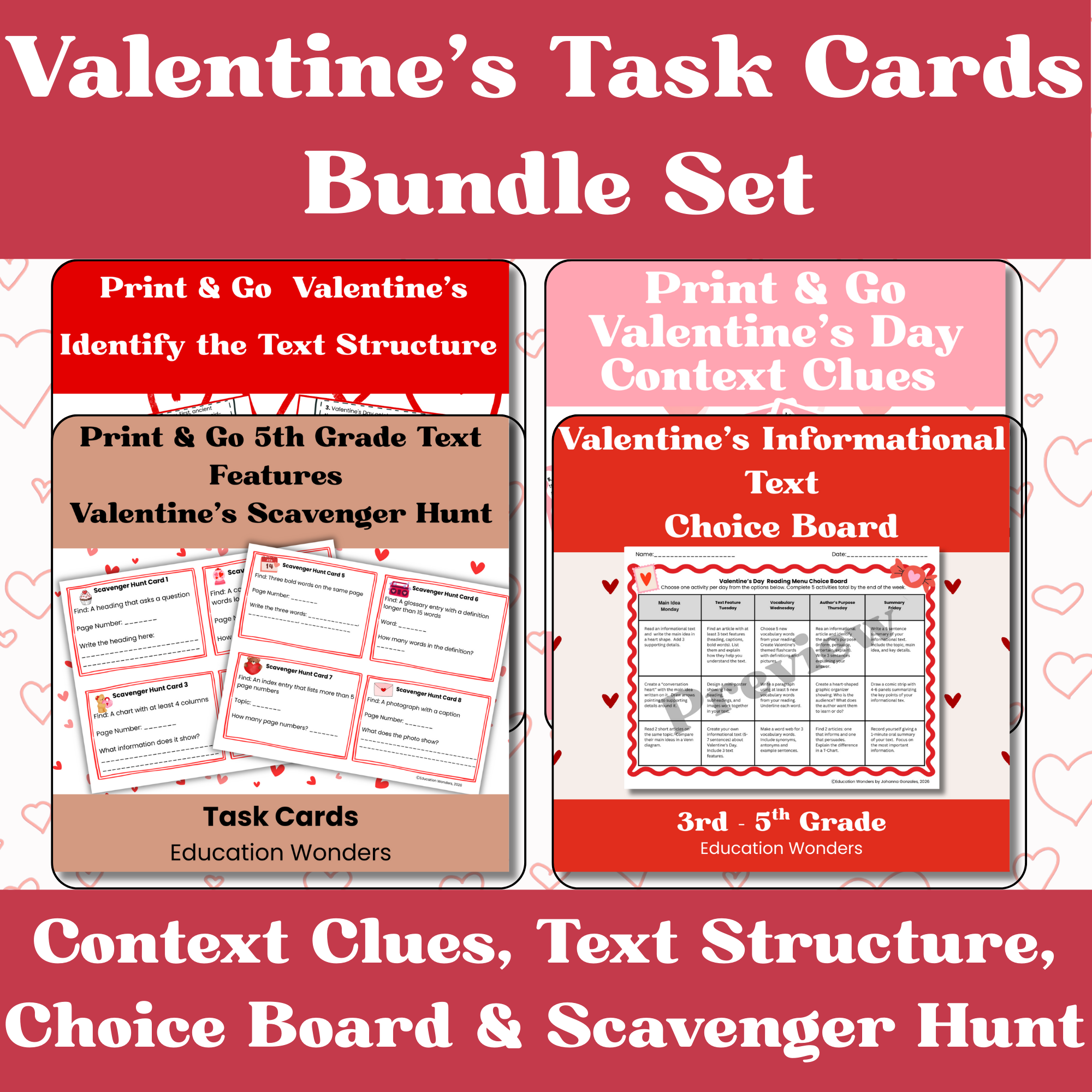 💕 Valentine’s Week Made Easy With Task Card Reading Bundle