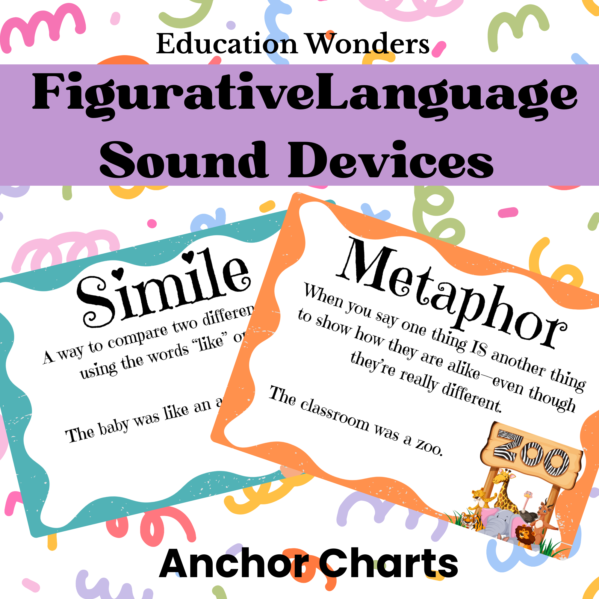Bring figurative language to life in your classroom with these eye-catching 8x10 anchor charts! Designed in bold, vibrant colors, these posters make it easy for students to understand and remember key types of figurative language.

Perfect for displa