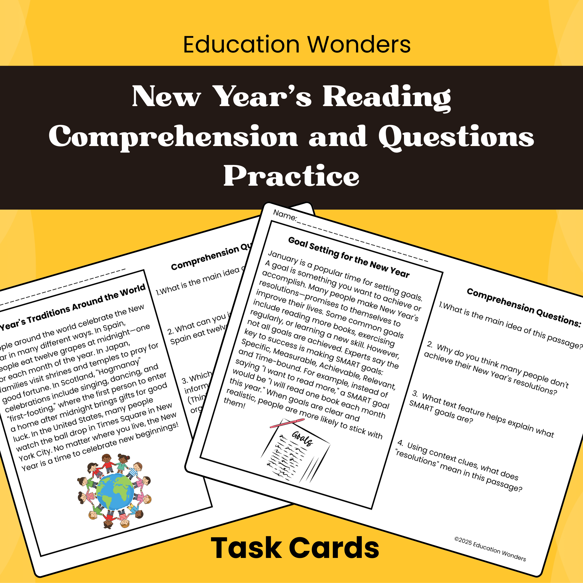 Start the new year strong with this engaging set of 10 New Year’s–themed reading comprehension passages, designed specifically for Grades 3–5! Each passage includes 4 comprehension questions that reinforce essential reading skills—perfect for easing 
