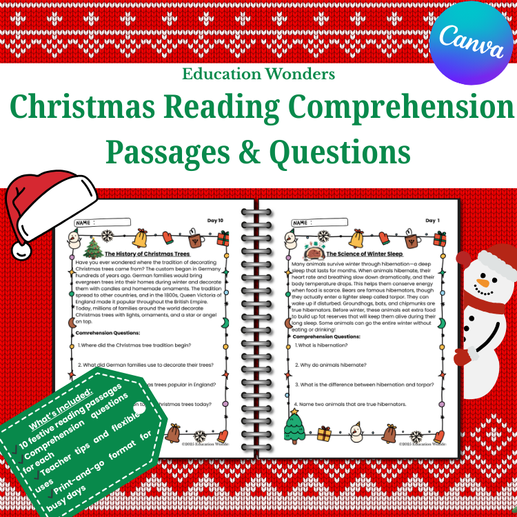 Make the countdown to Christmas both fun and academically meaningful with these 10 Days Until Christmas Reading Comprehension Passages—perfect for engaging your 3rd, 4th, and 5th graders during the busy holiday season! Each passage includes comprehen