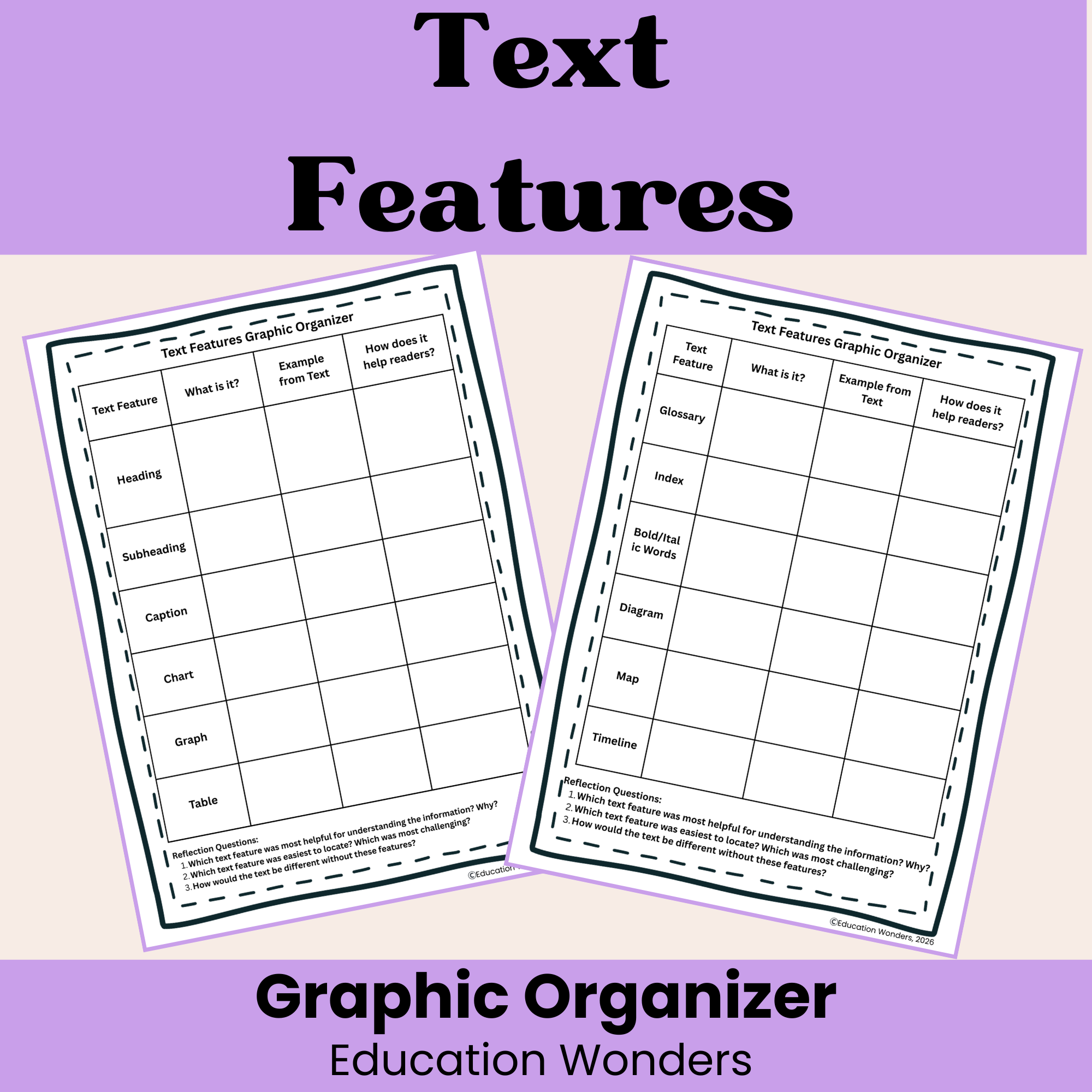 Struggling with students skipping over text features and missing key information?
This No Prep, 5th Grade Informational Text Features Graphic Organizer helps students identify, understand, and use 12 essential text features to boost reading comprehen