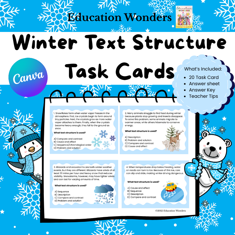WINTER TEXT STRUCTURE TASK CARDS | 3rd–5th Grade