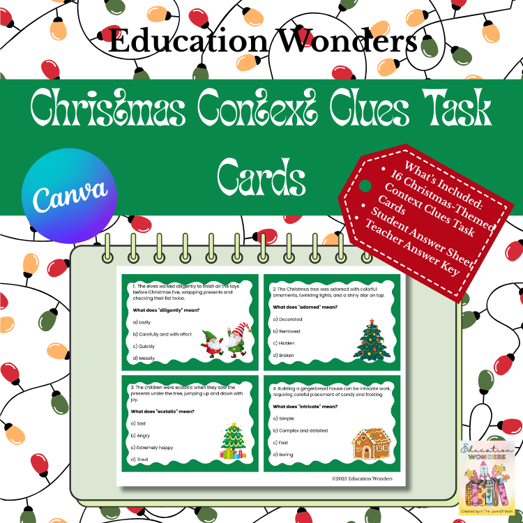 🎄 Christmas Context Clues Task Cards | 16 Cards + Answer Sheet + Answer Key