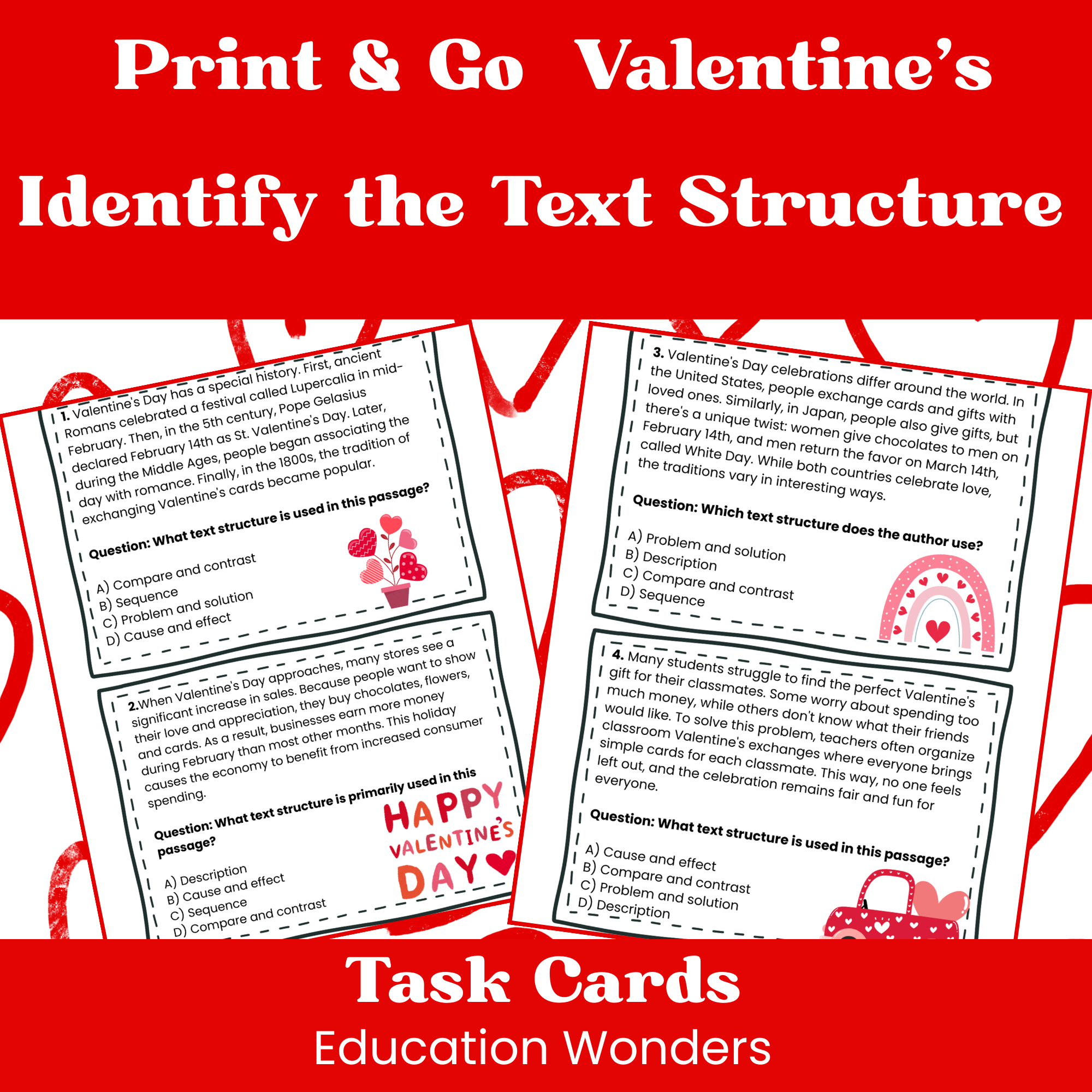 Make teaching text structure engaging and seasonal with these Valentine’s Day–themed Text Structure Task Cards! This print-and-go ELA resource helps students practice identifying common text structures in a fun, low-prep way—perfect for February lite