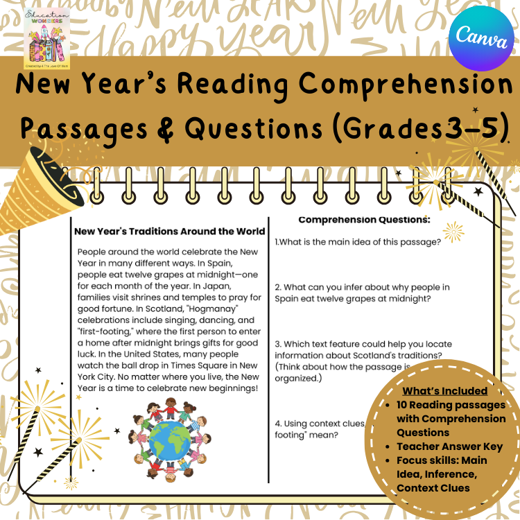 ⭐ New Year’s Reading Comprehension Passages (Grades 3–5) ⭐
