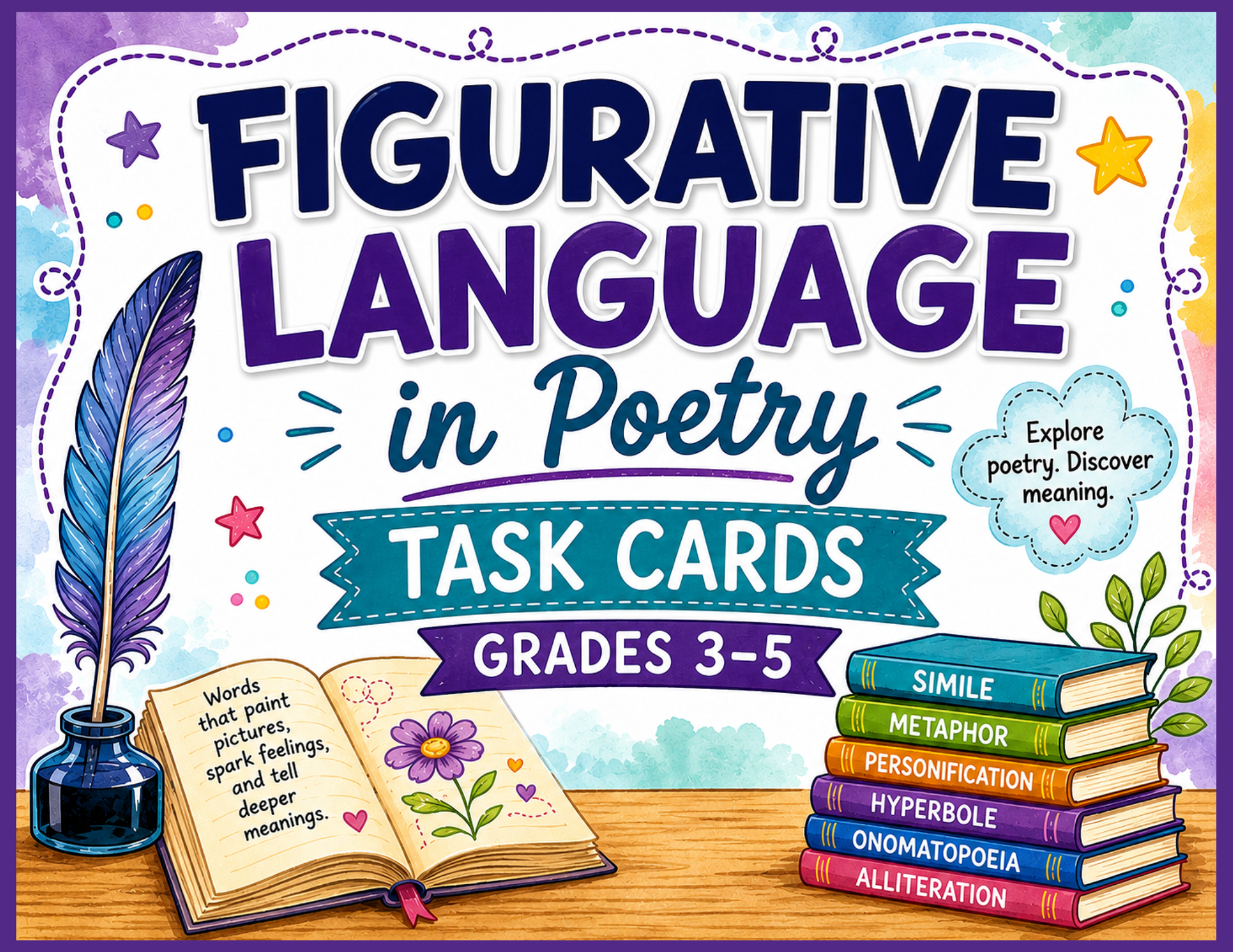 Make figurative language practice engaging and meaningful with these 5th Grade Figurative Language Task Cards | Centers | No Prep | Activity designed for Grade 5! This No Prep resource helps students identify and understand common types of figurative