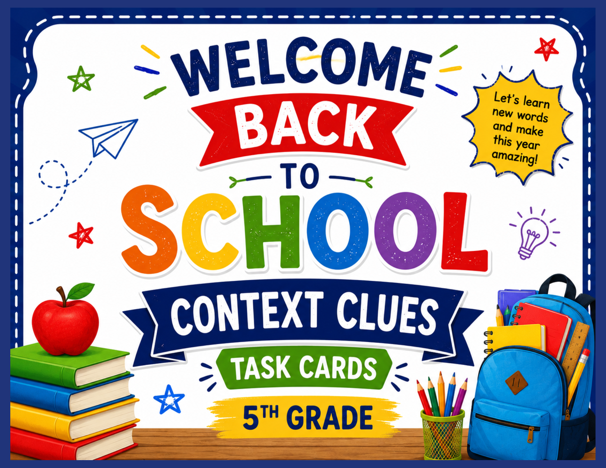 Start the school year strong with these engaging and standards-aligned Welcome Back to School Context Clues Task Cards Activity 5th Grade Vocabulary designed specifically for 5th Grade Reading students! This fun, colorful, and interactive resource he