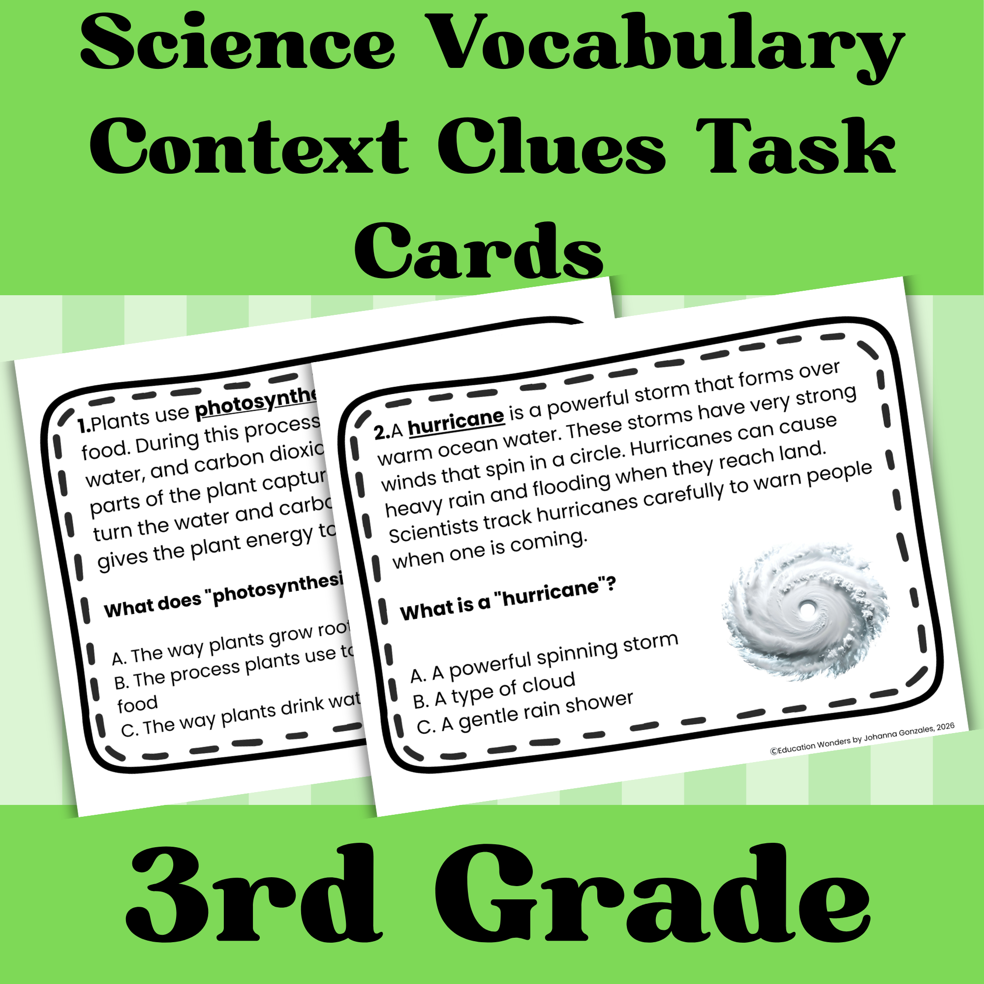 Help your students master important science vocabulary by teaching them how to use context clues to determine word meaning. These task cards provide engaging, standards-aligned practice that strengthens both reading comprehension and content-area und