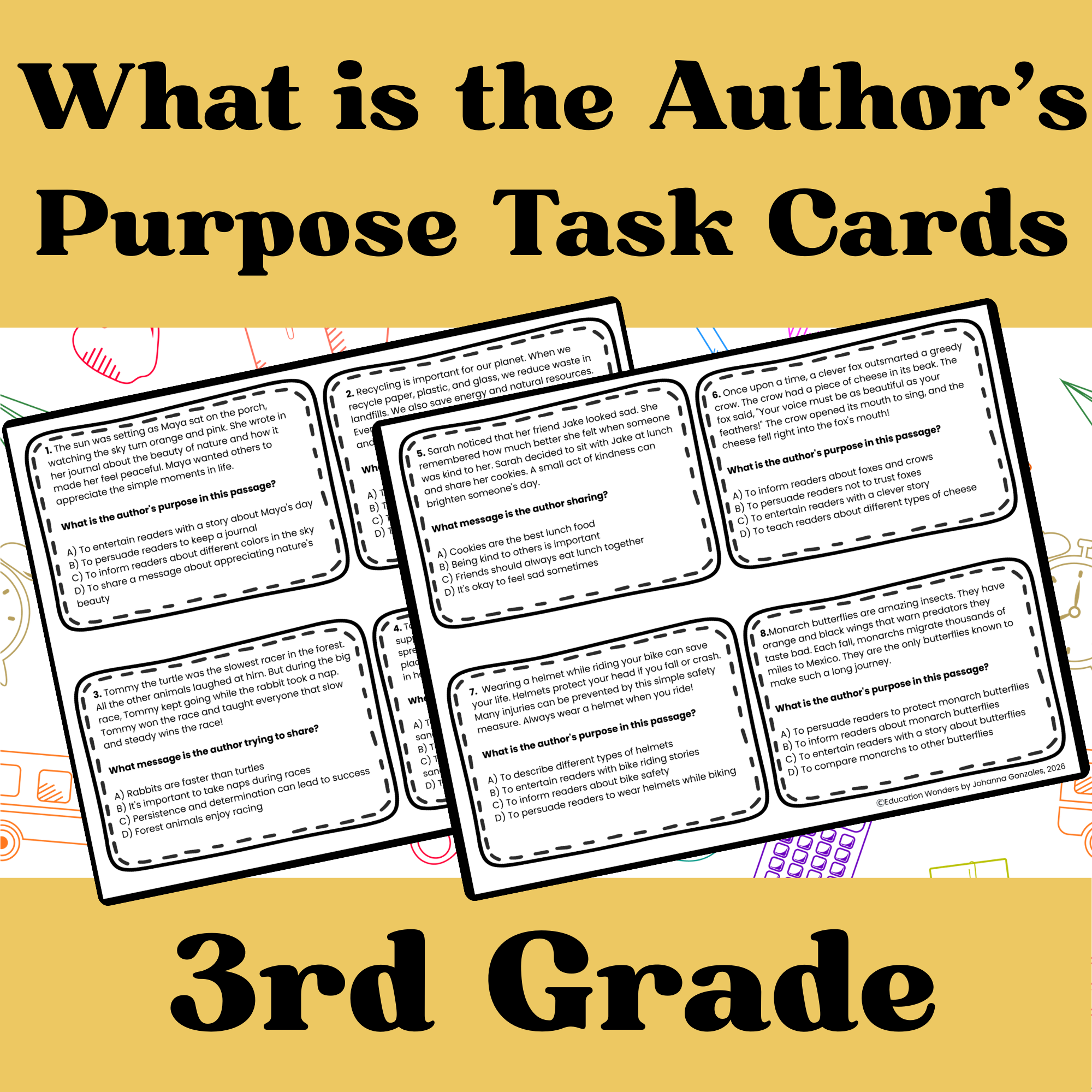 Author's Purpose Task Cards Reading Comprehension Activity Grade 3