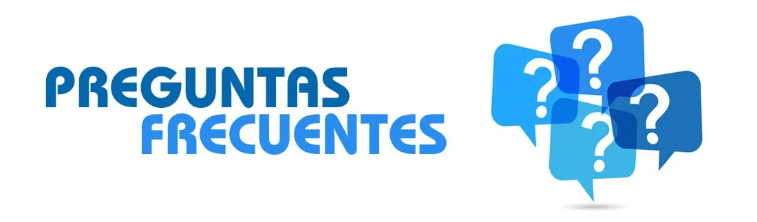 Imagen con texto que dice 'Preguntas Frecuentes' y varios globos de diálogo azules con signos de interrogación en su interior.