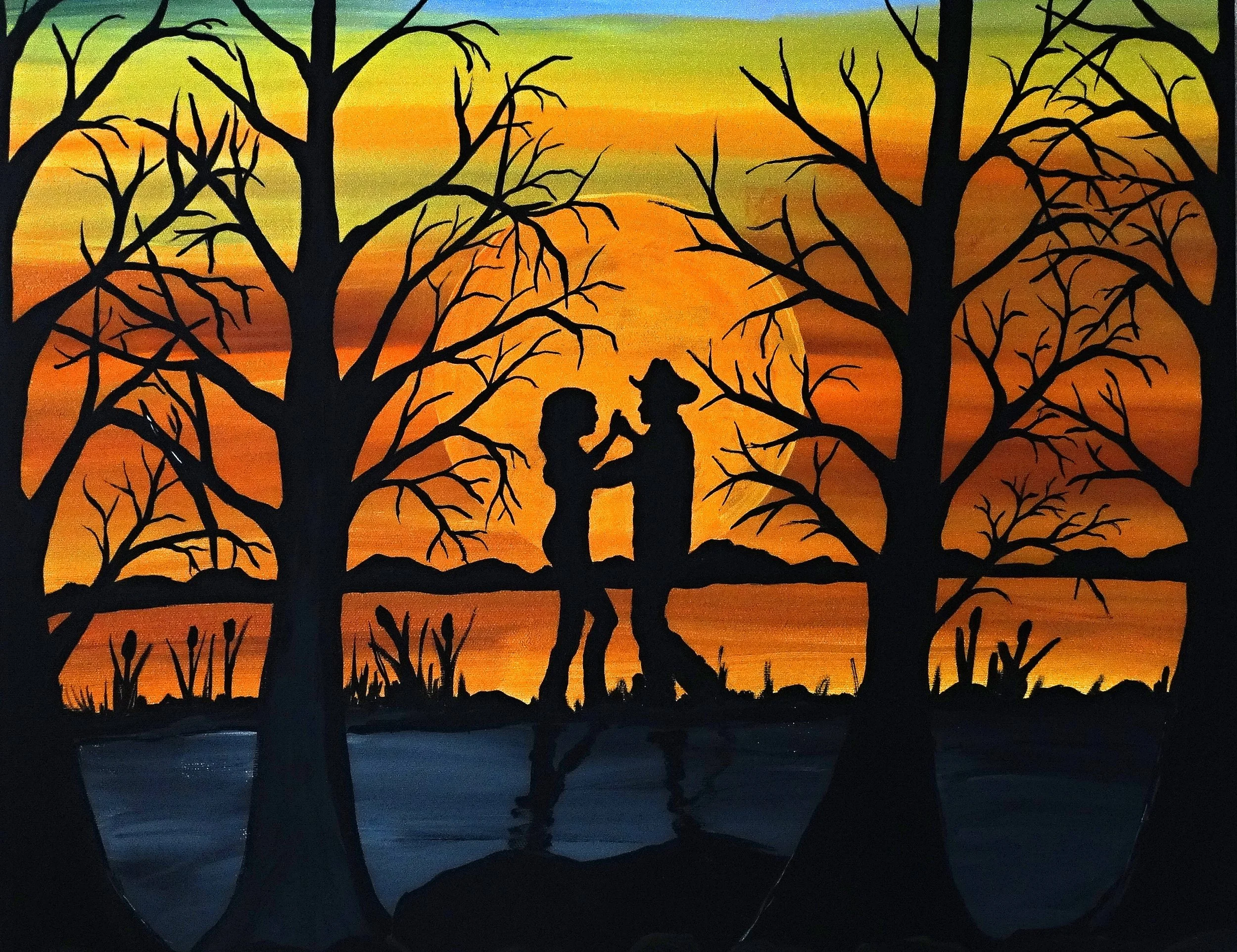 Sunset Silhouette Romance Art