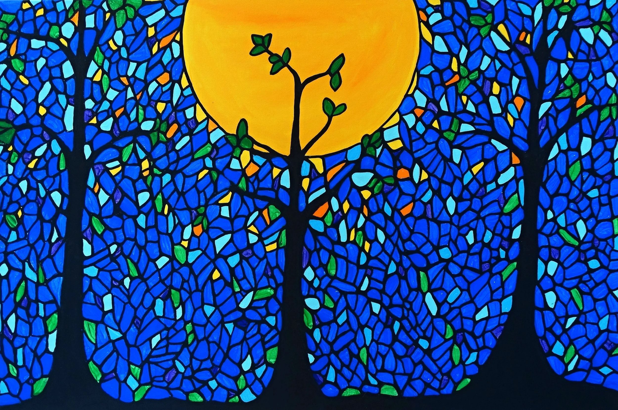 Sunset Mosaic Forest Canvas Painting