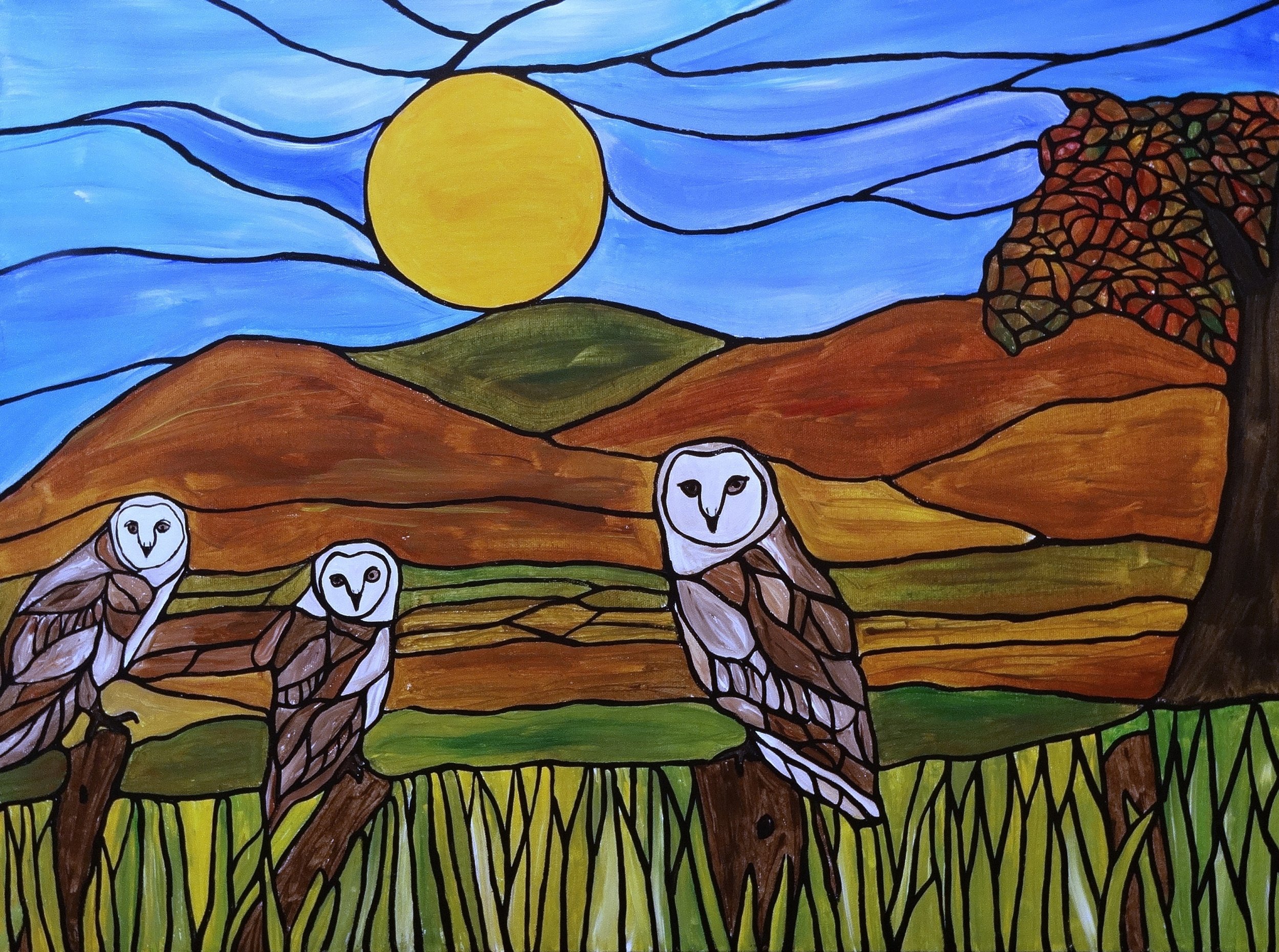 Sunset Owl Stained Glass Art