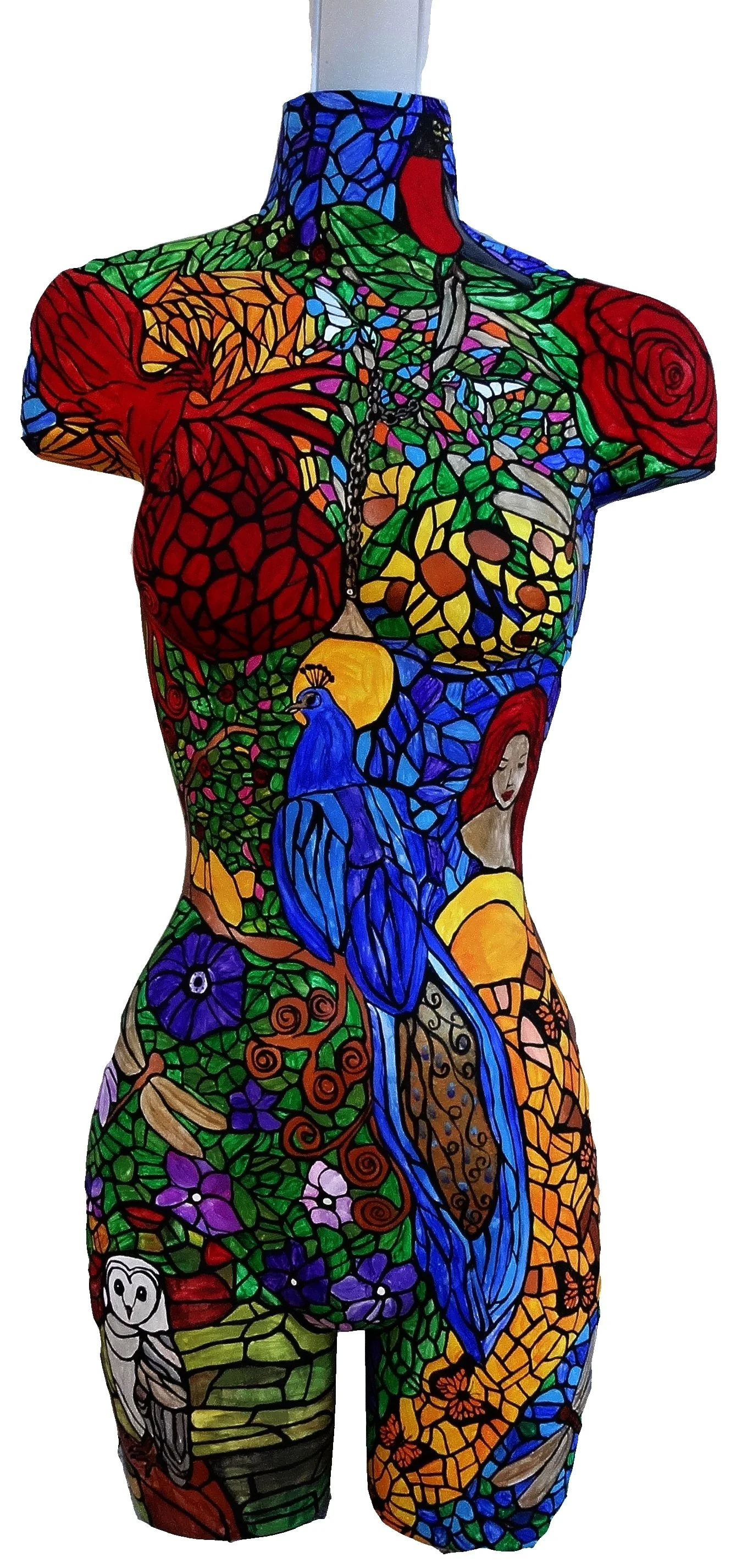 Vibrant Stained Glass Mosaic Body Sculpture