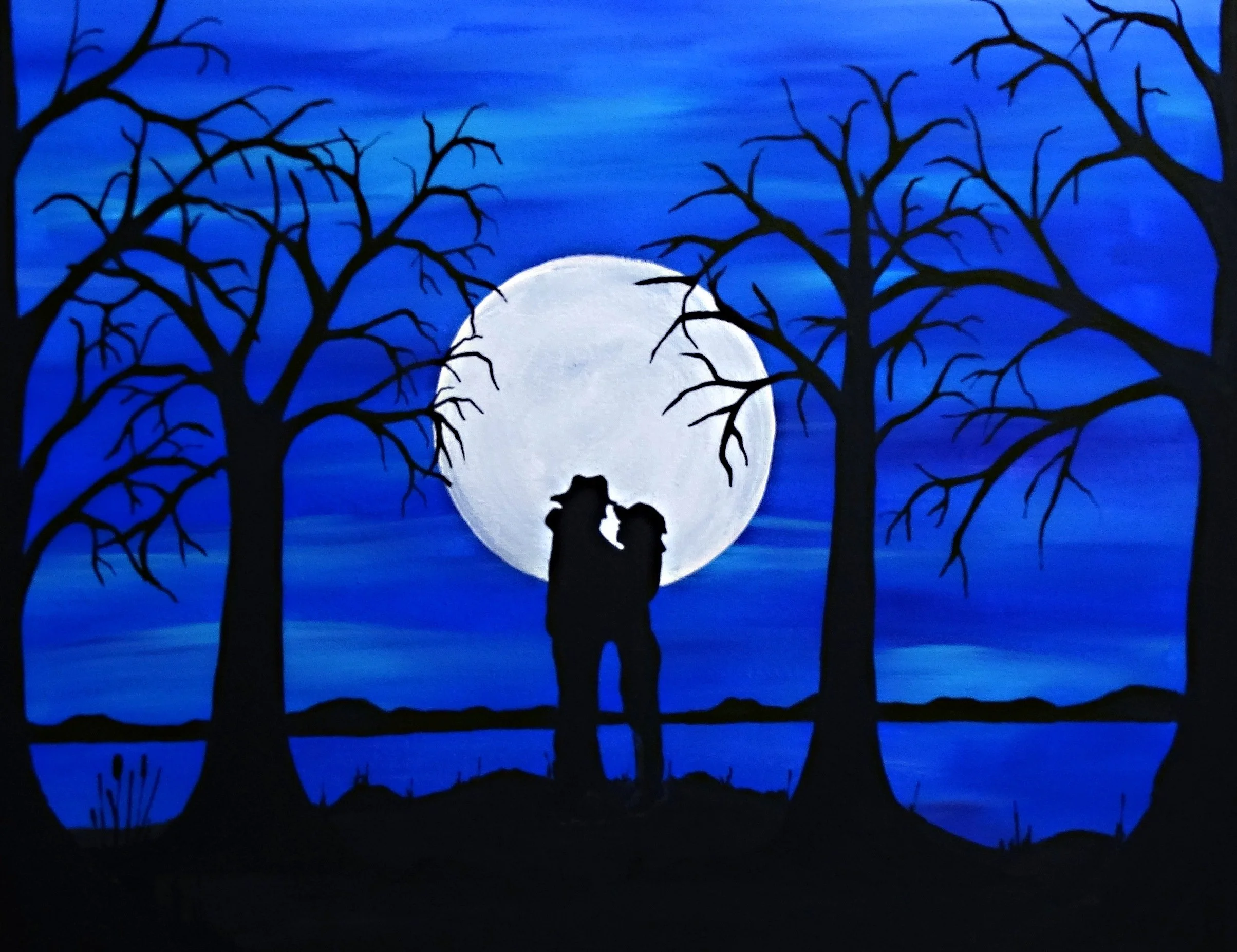 Moonlit Romance Silhouette Painting