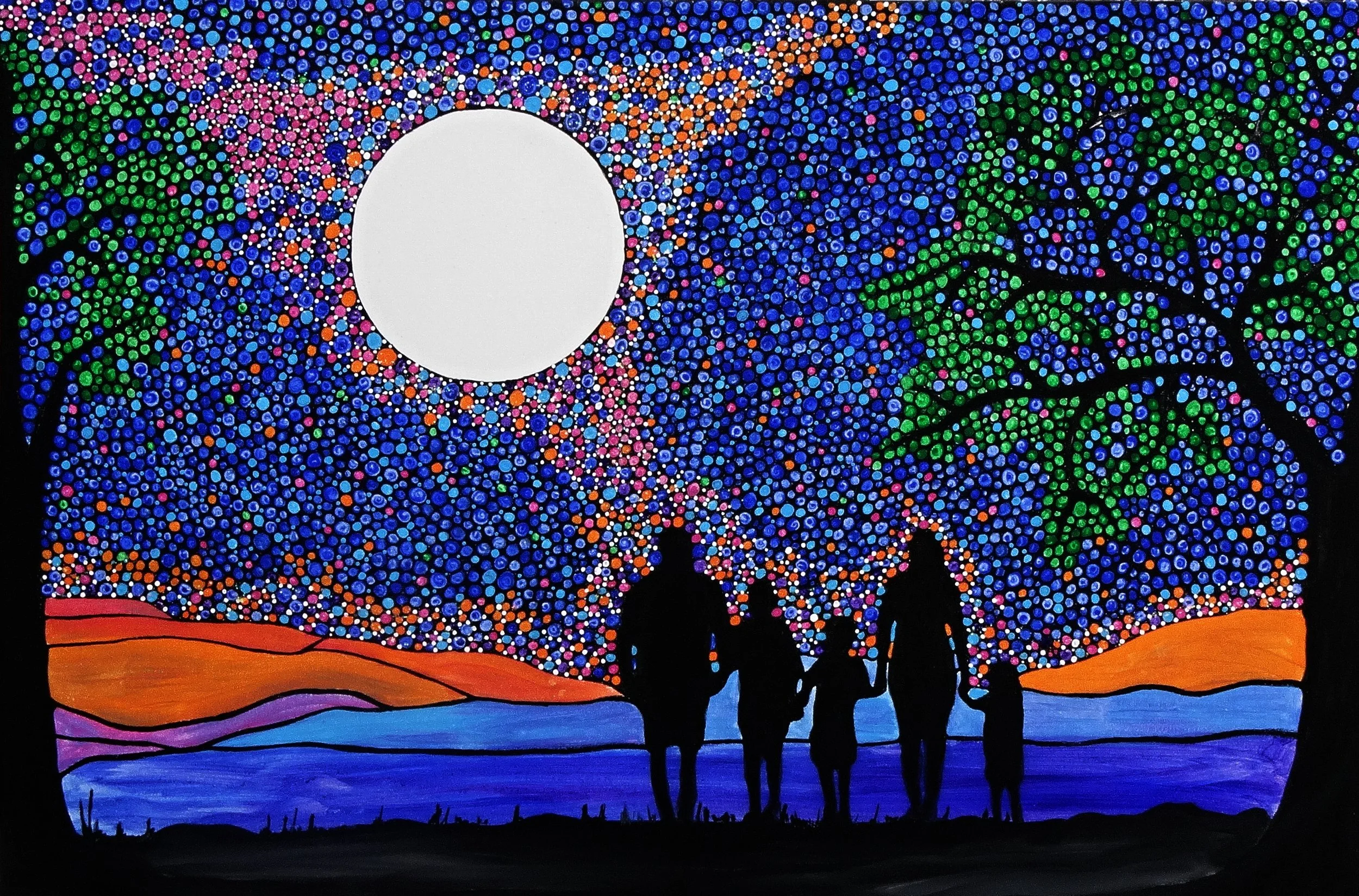 Family Under Starry Night Canvas Art