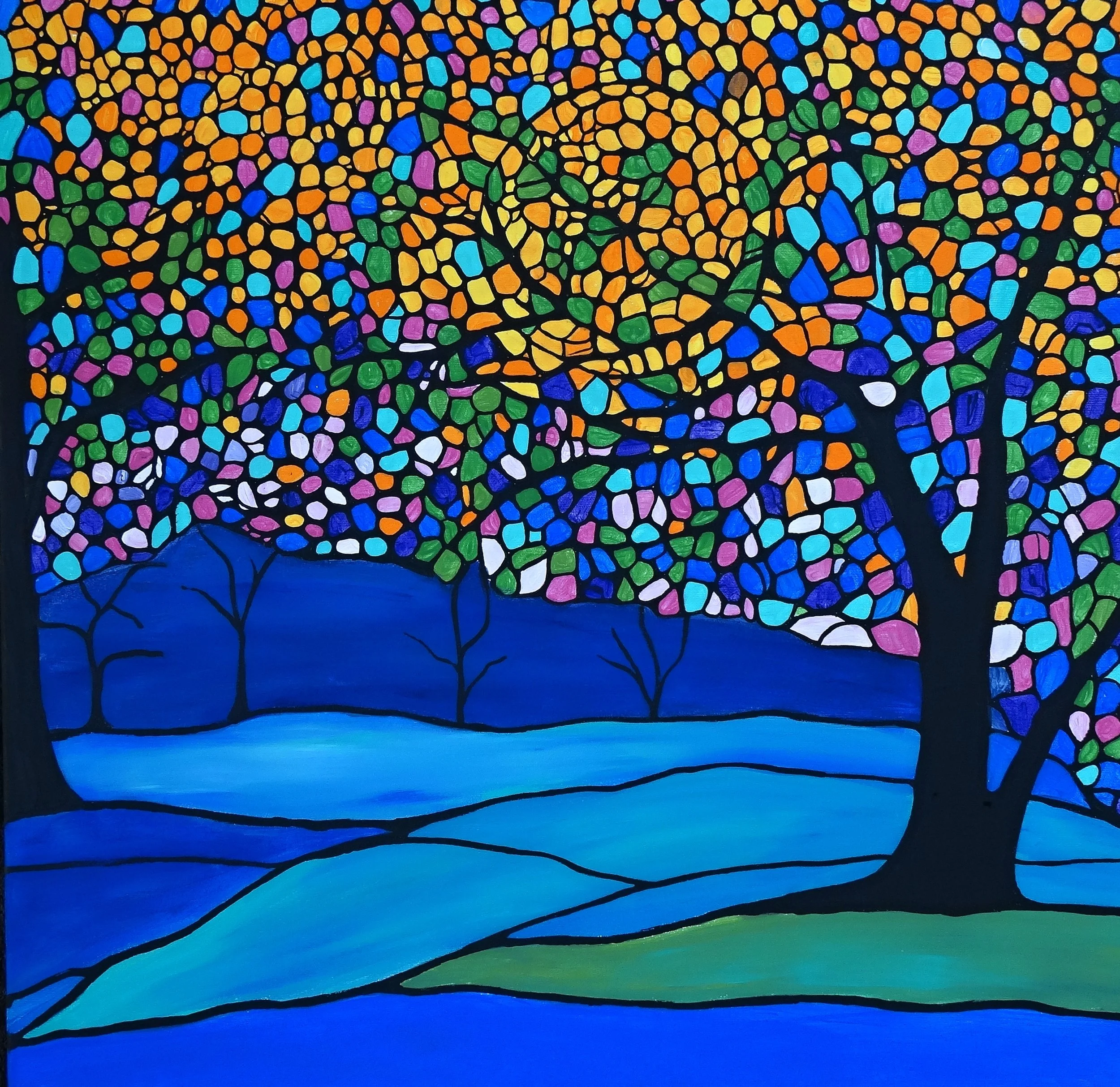 Vibrant Mosaic Landscape Painting
