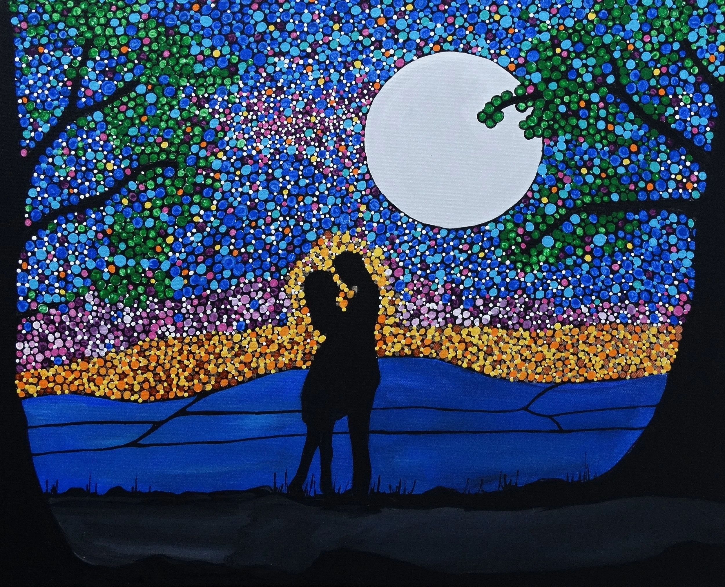 Moonlit Romance Dot Art Painting