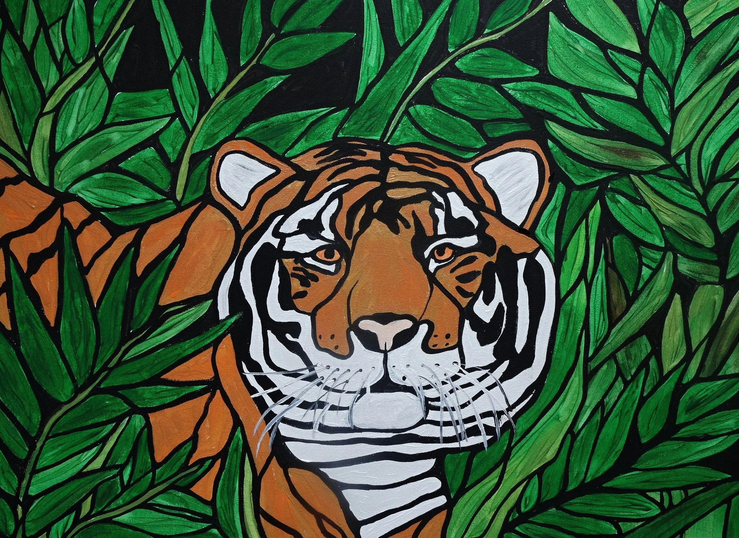 Jungle Majesty: Hand-Painted Tiger Canvas