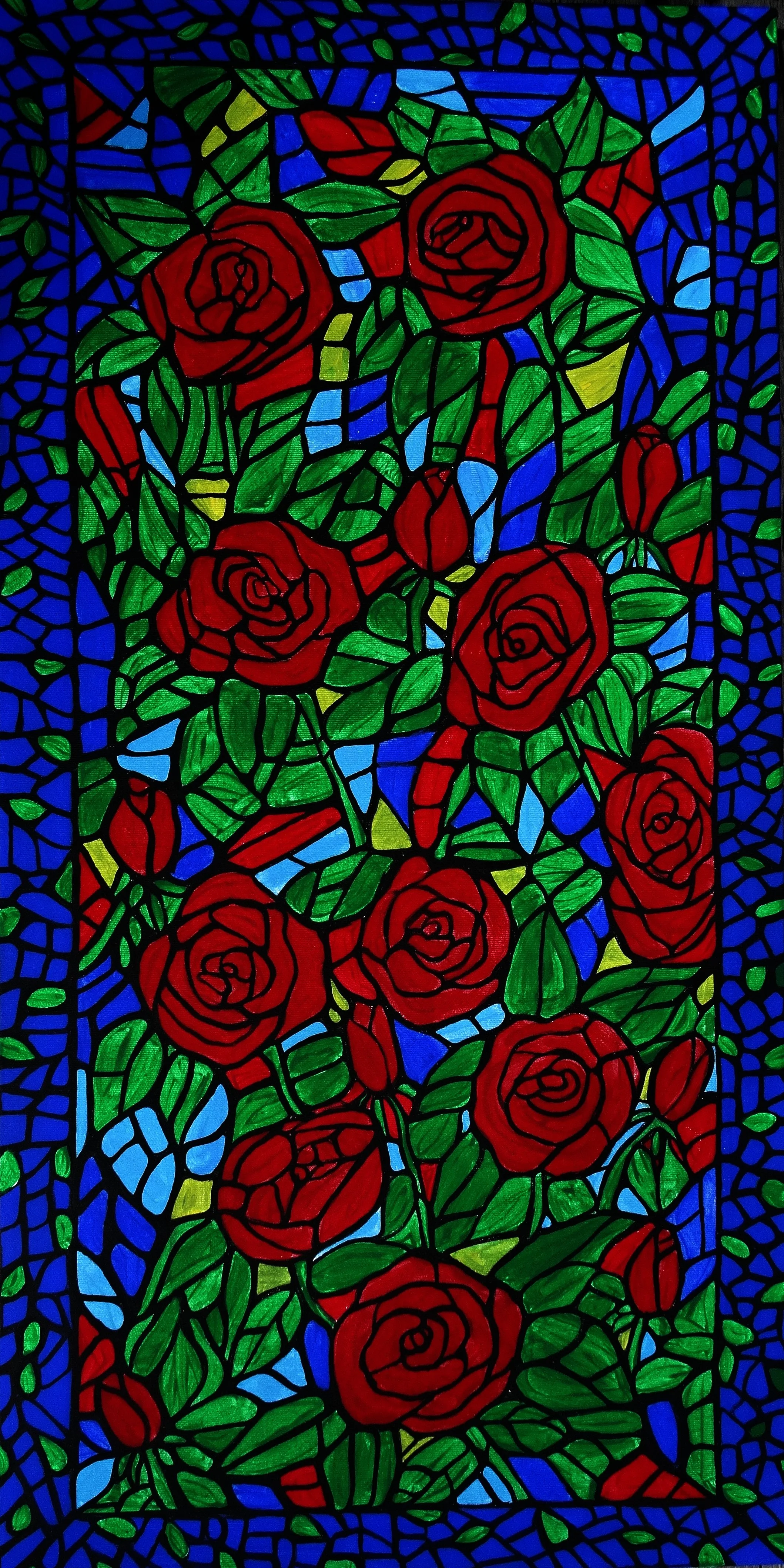 Stained Glass Rose Art Panel