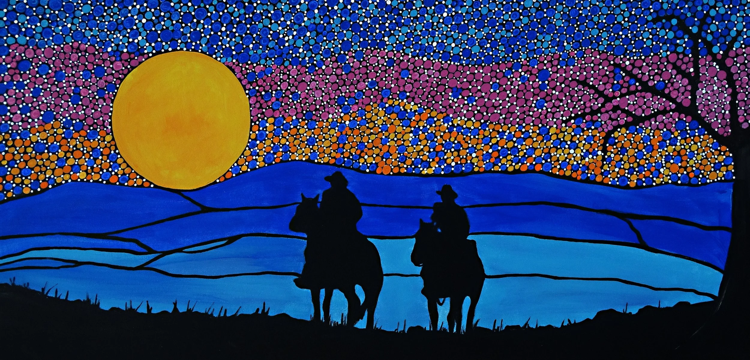 Starlit Western Night Dot Art Painting