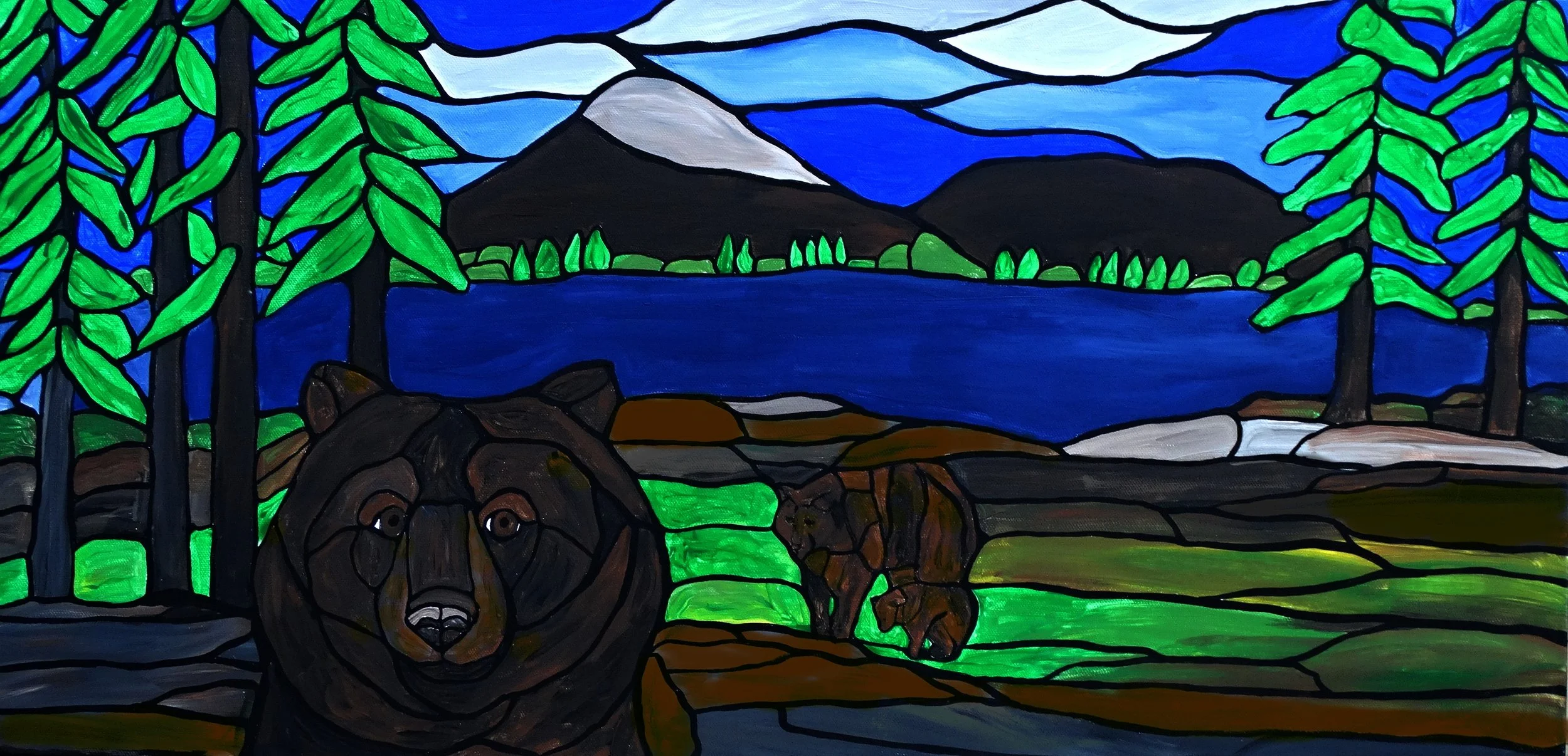 'Majestic Bear and Forest' Stained Glass Canvas Art