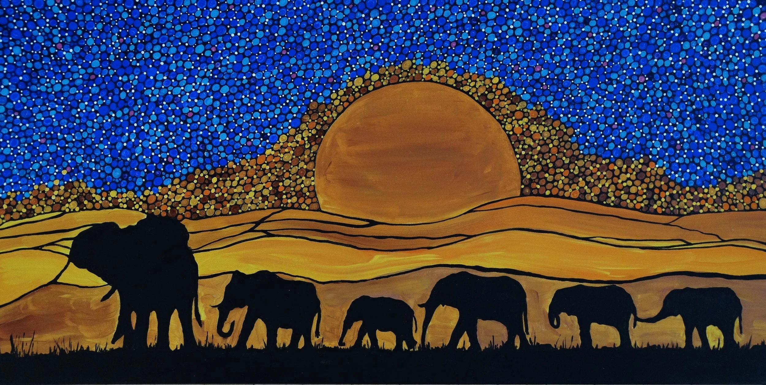 Serene Savannah Elephant Sunset Art