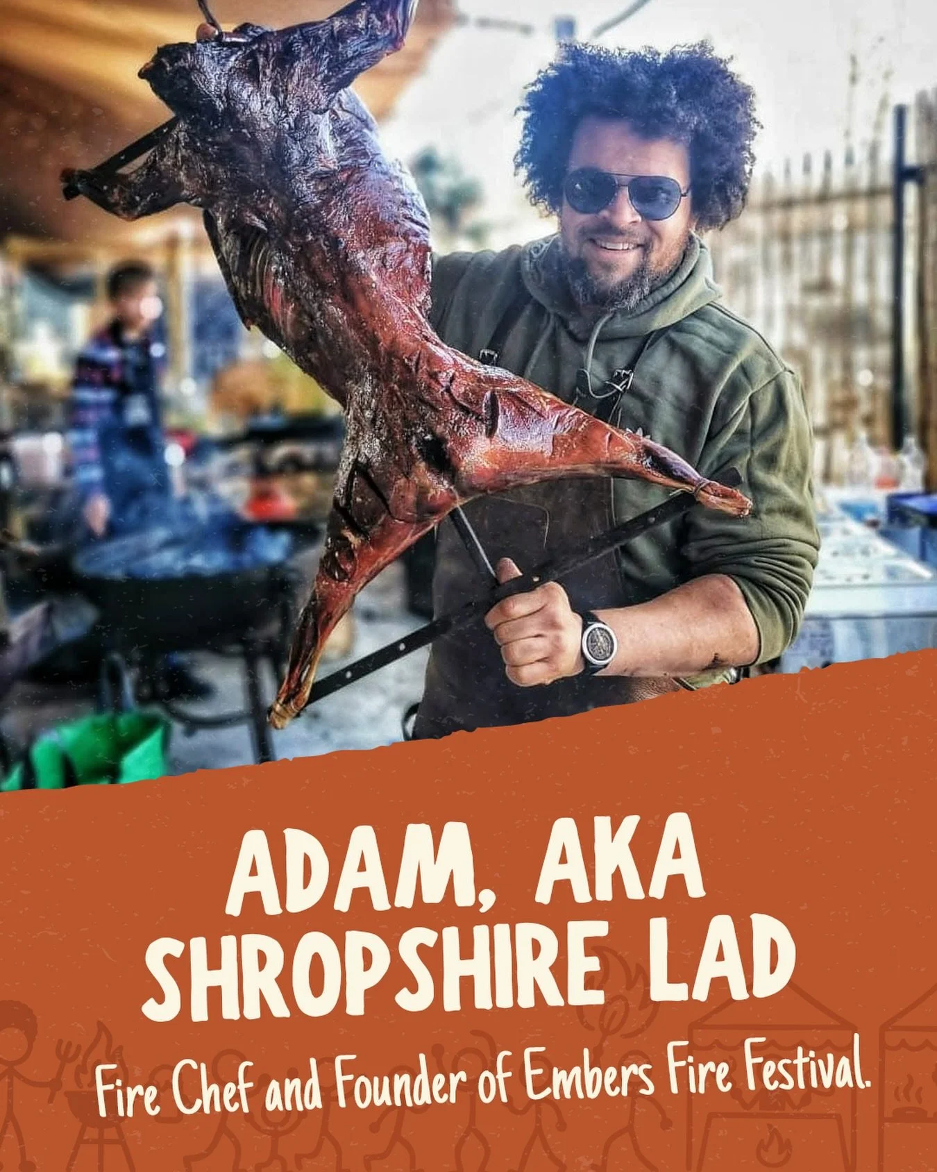 The man behind the festival @shropshire.lad will be at the festival both days, cooking you up some food with @embers.shropshire, bringing you demos and partying with you all! 🍻🥩

&lsquo;After the huge success of our second birthday party at Embers,