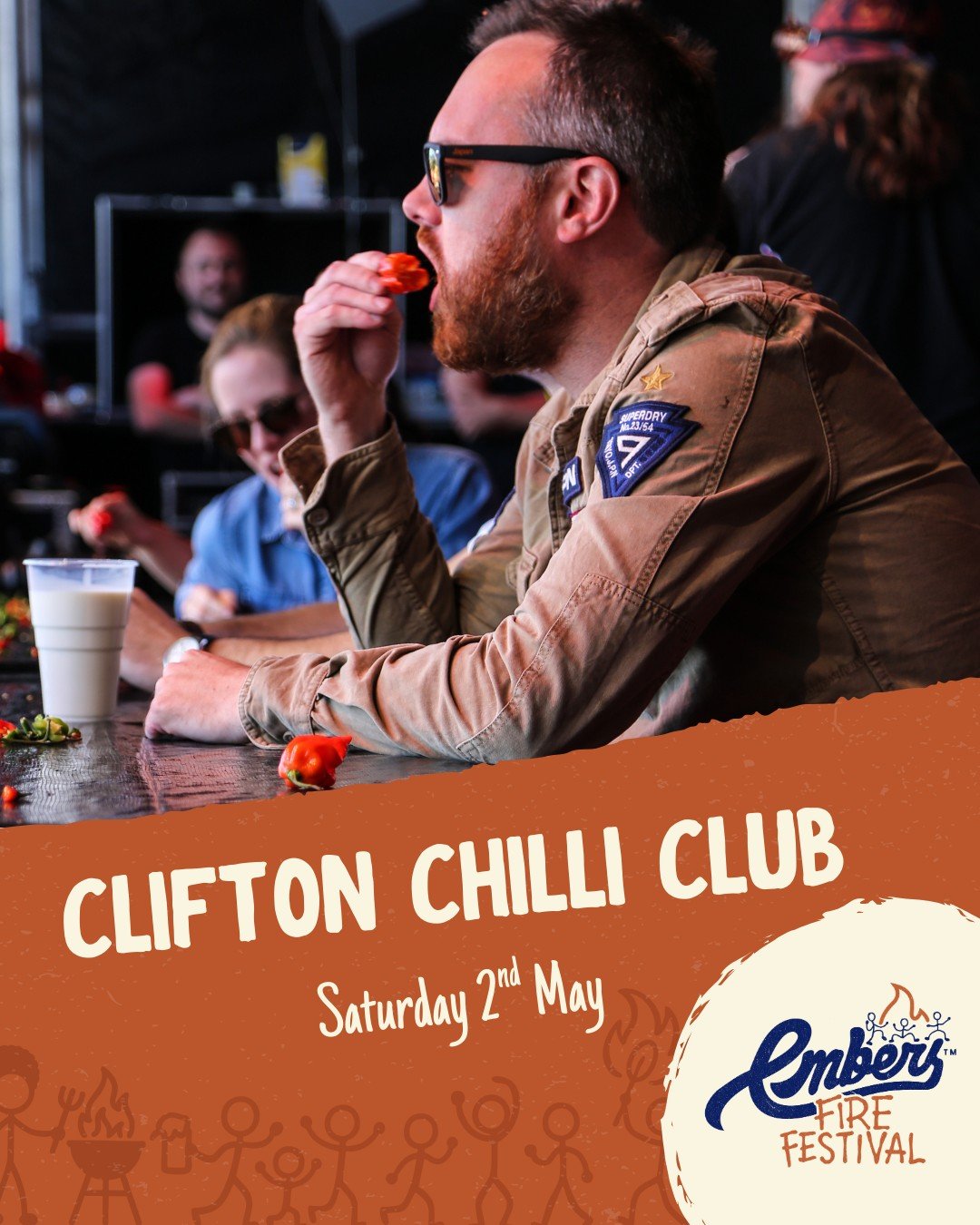 Saturday festival goers, think you can handle a bit of spice? 😏

@cliftonchilliclub will be getting some of you up on stage to battle it out in a chilli eating contest! 🌶🥵

Tag below who you think should get involved...

📆 Saturday 2nd May
Ticket
