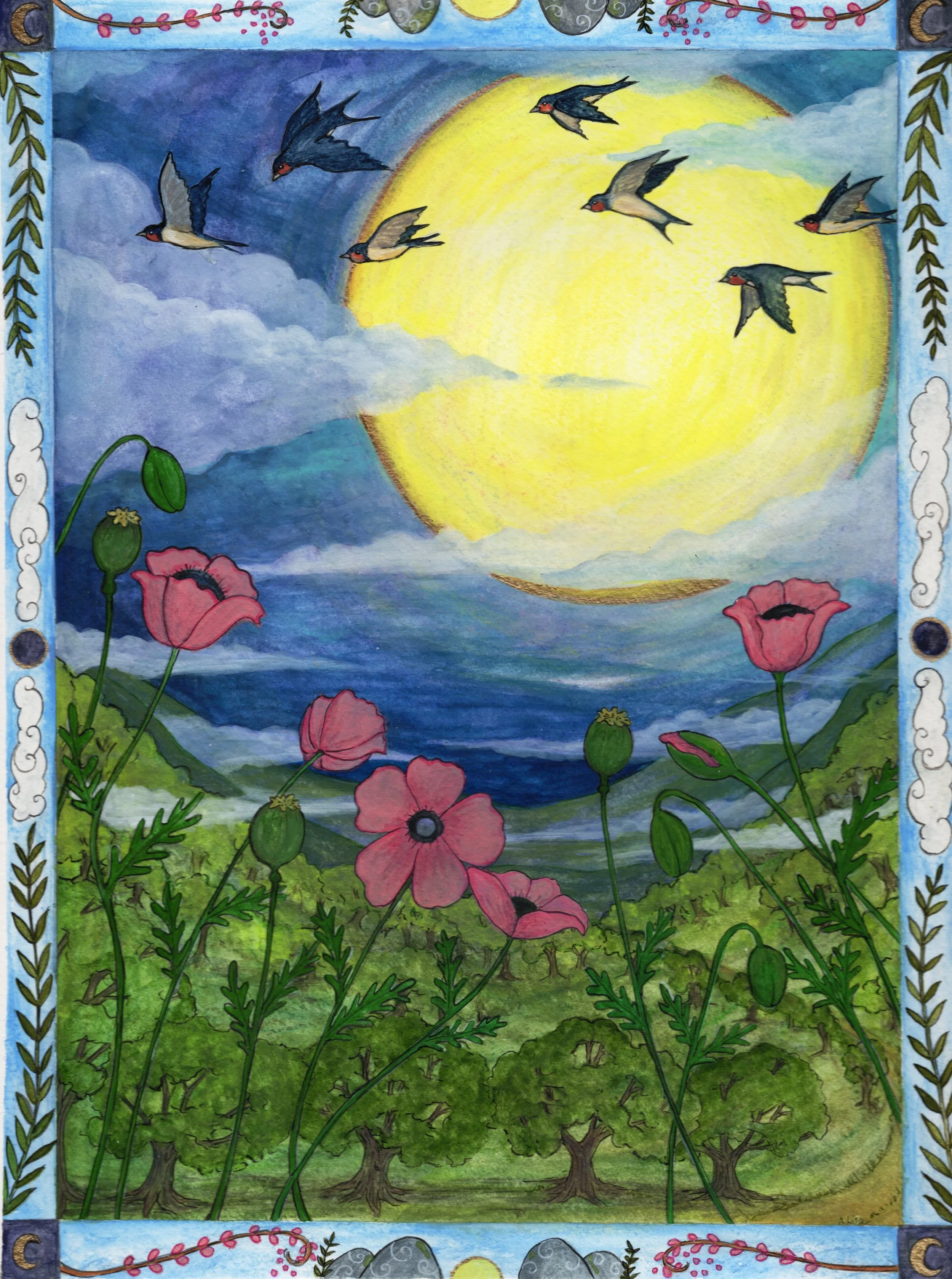 Swallow Moon Art Print