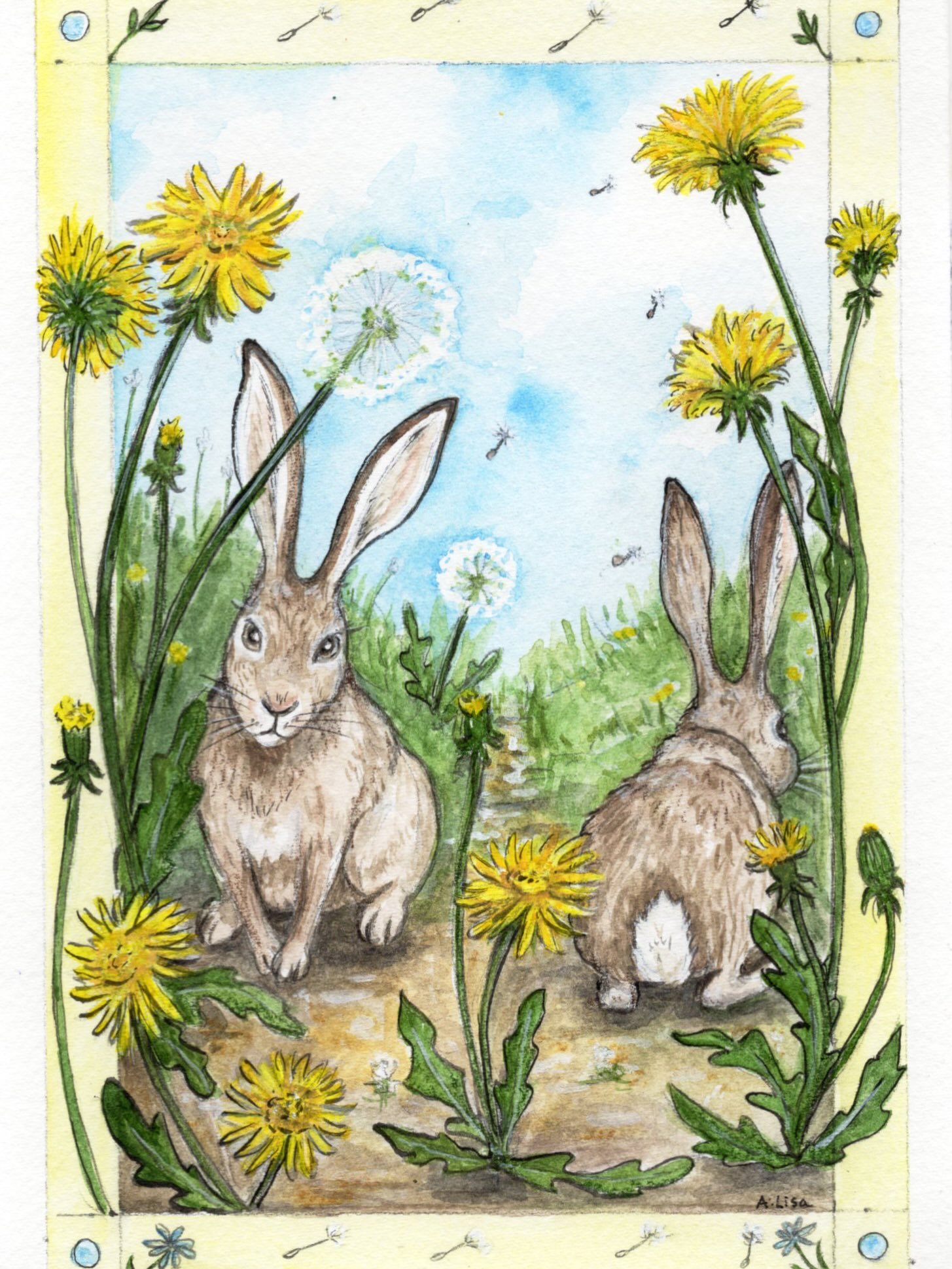 Hi, Annabell here, I&rsquo;m loving this #botanicalbeasties2026 art challenge!  Combining my two favorite subjects to paint is a dream. 
Art created with watercolors, colored pencils, gouache and neocolor II.
I pictured these bunnies making wishes on