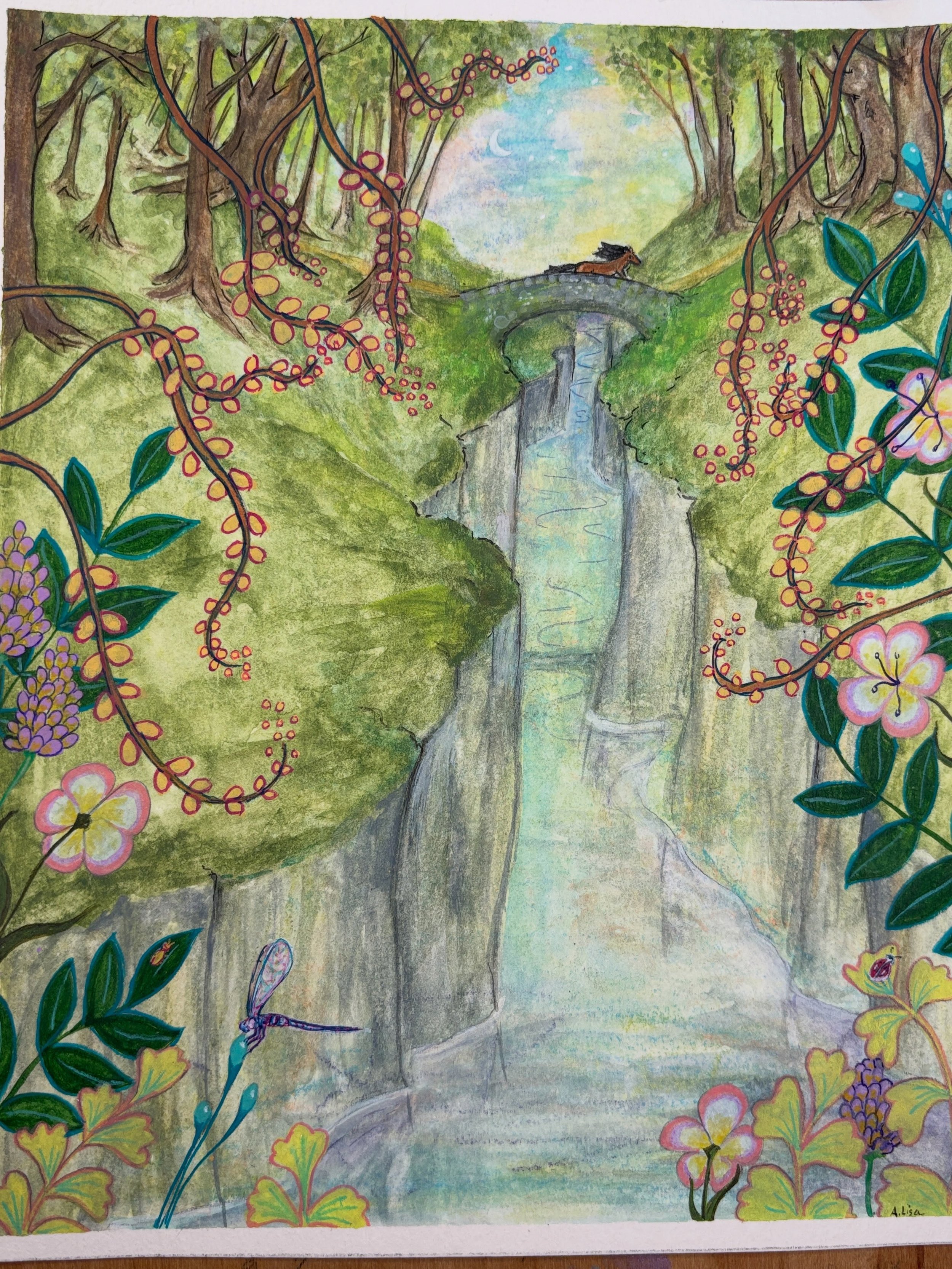 I&rsquo;m trying to come up with a title for this&hellip;
Thoughts or ideas? I&rsquo;d love to hear them!

Mixed media on paper (watercolor, neocolor crayons, acrylic gouache, ink)
#whimsicalart #magicalhorseart #kidlitartist #childrensbookillustrato