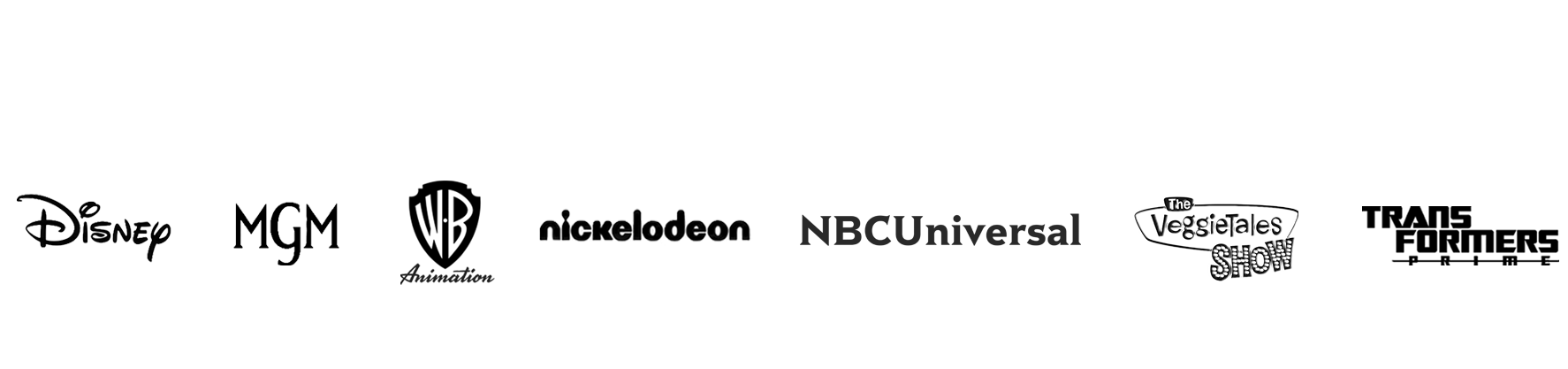 Logos of Disney, MGM, Nickelodeon, NBCUniversal, and The VeggieTales Show with a black background.