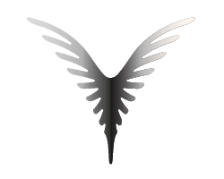 Une aile de papillon stylisée en dégradé de gris sur fond noir.