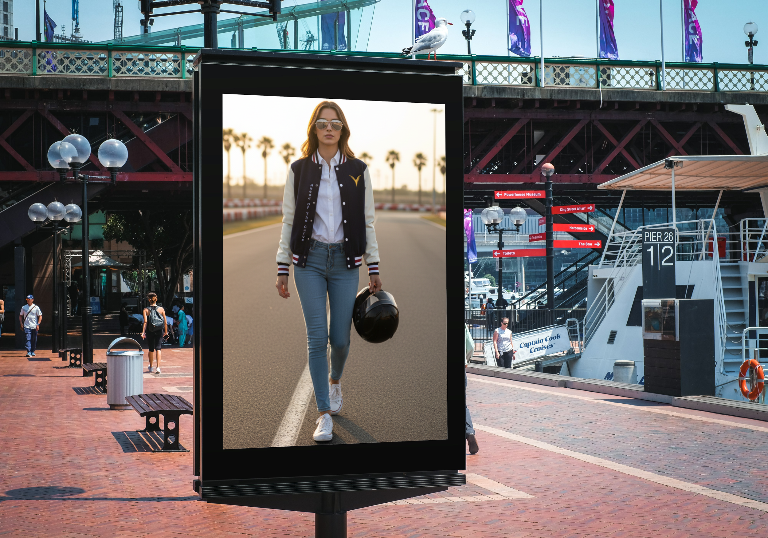 Harbor ad of a woman wearing a "Triumph Bomber UXY Club Special Edition" from stYle Colllection by YXELON.