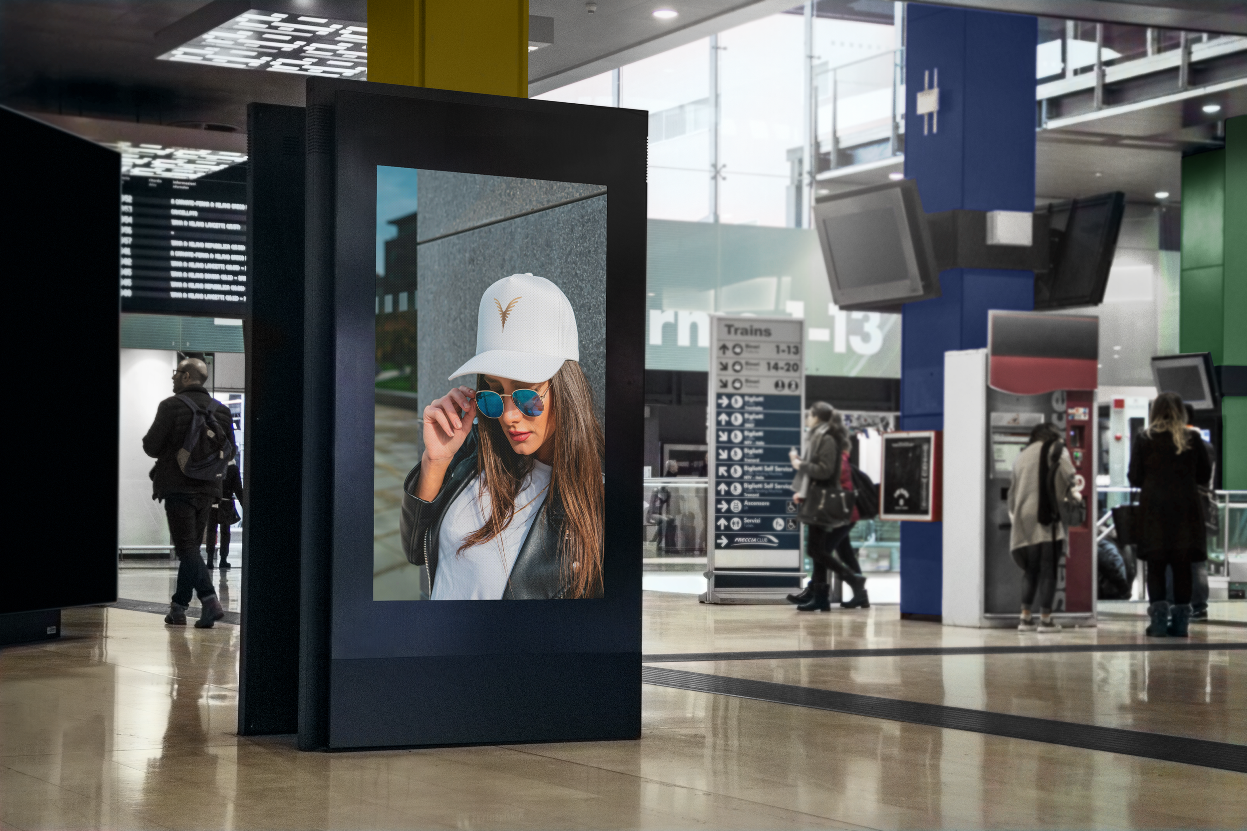 Hall public ad of Woman wearing white "PistonCup Cap" from stYle collections by YXELON.