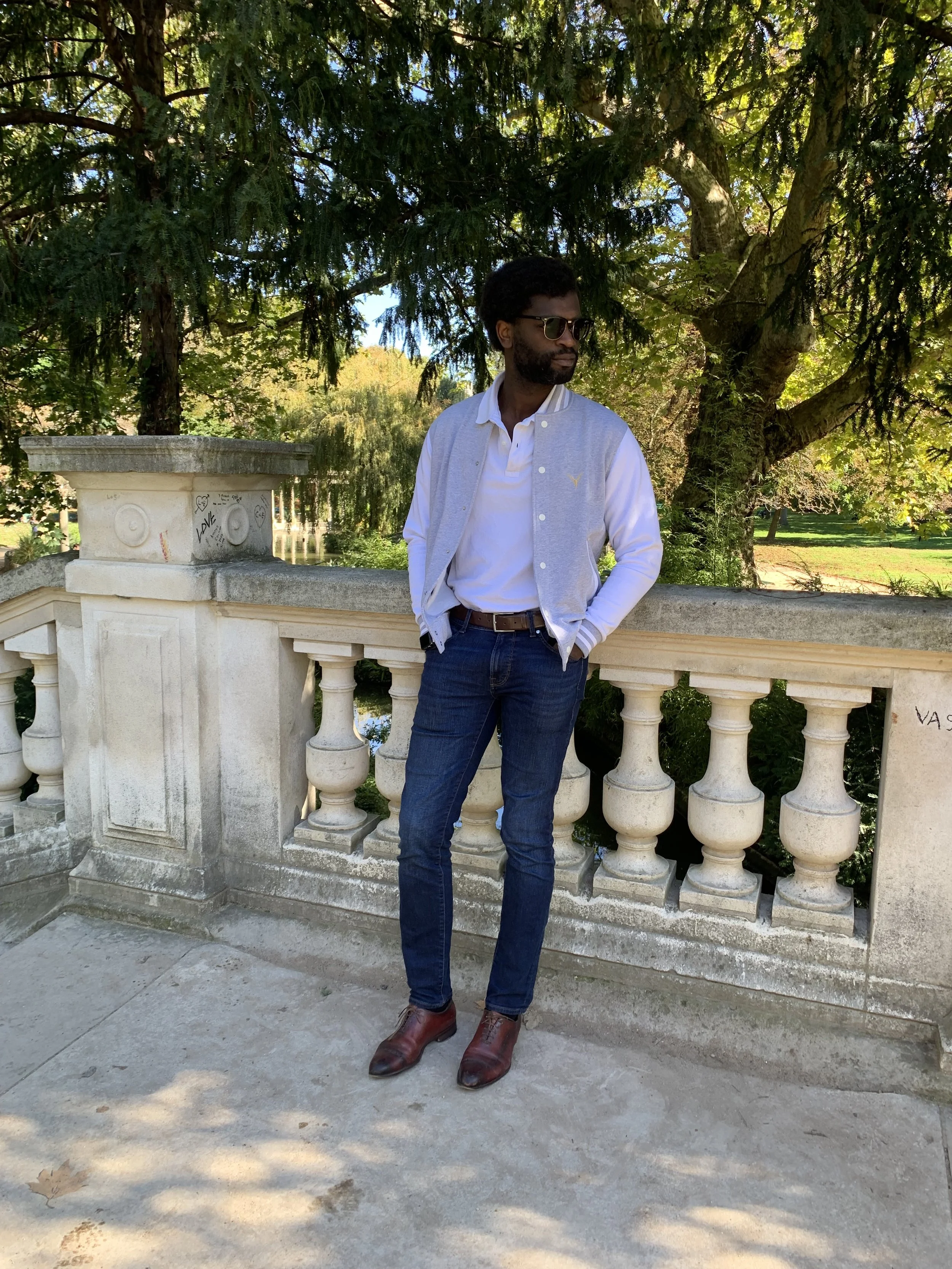 YXELON Founder wearing Teddy Jacket from stYle Collections at Monceau Park in Paris France